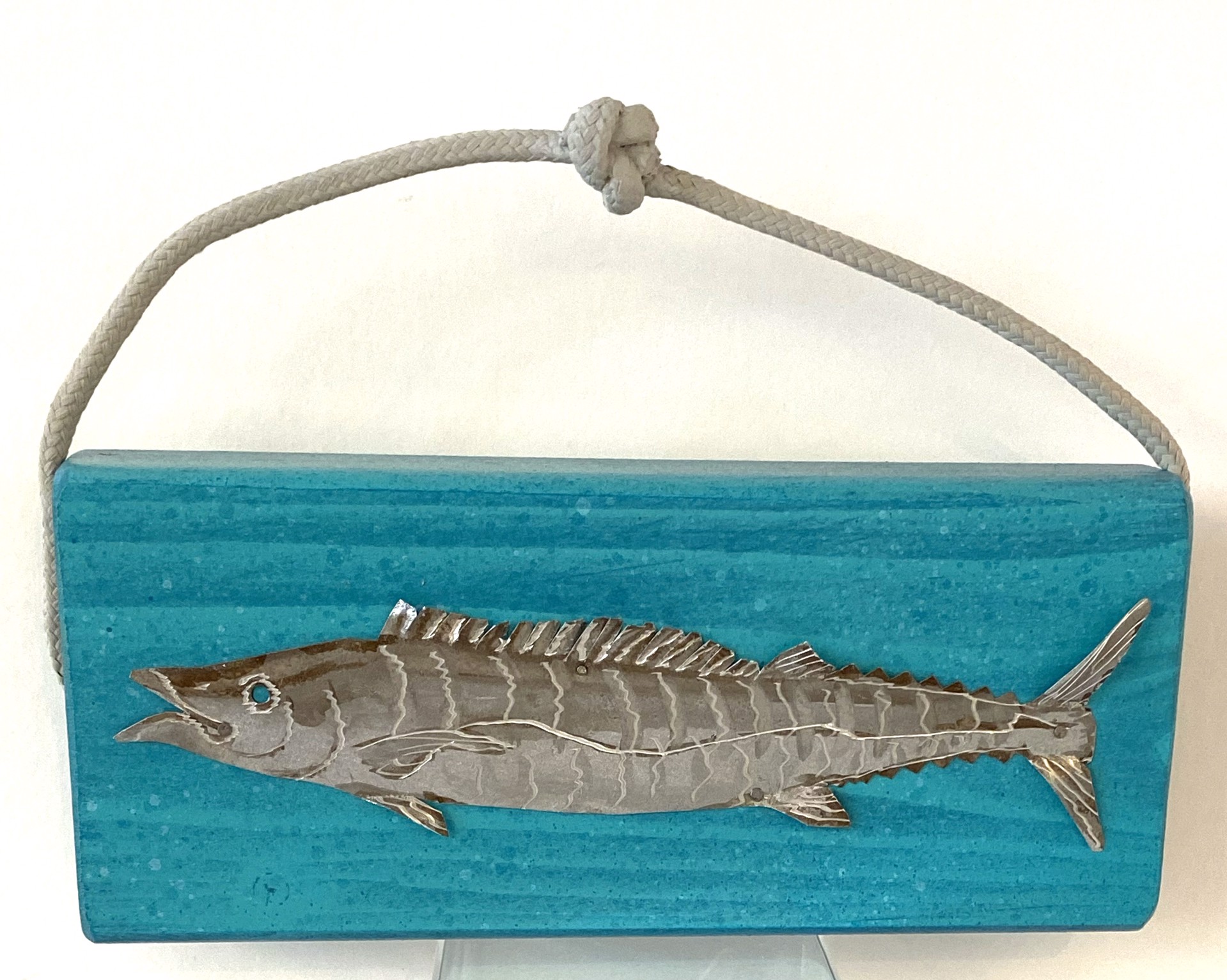 Wahoo on Teal Block with cord, 3f by Jo Watson