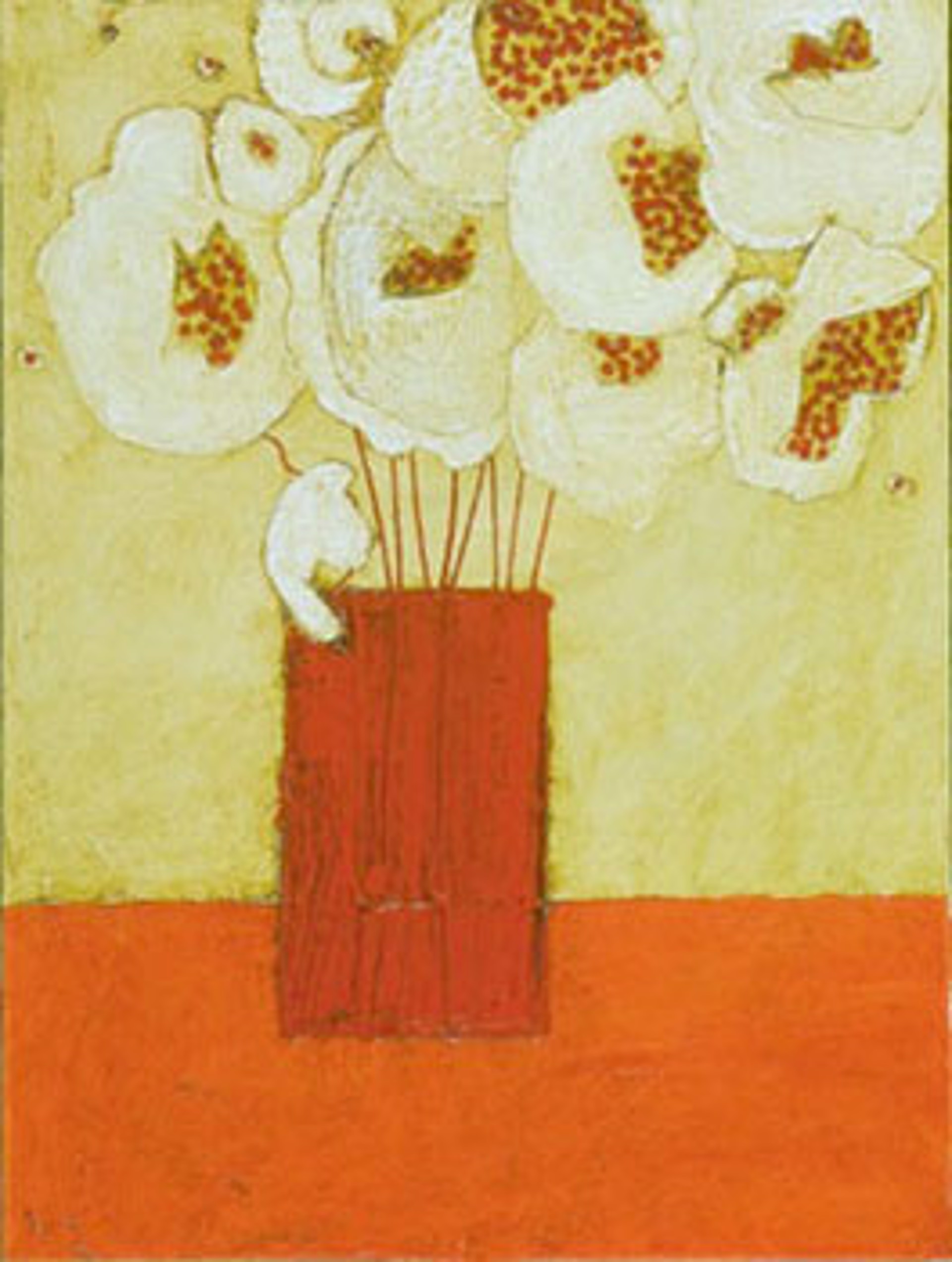 Zen Poppies with Red Vase by Karen Tusinski