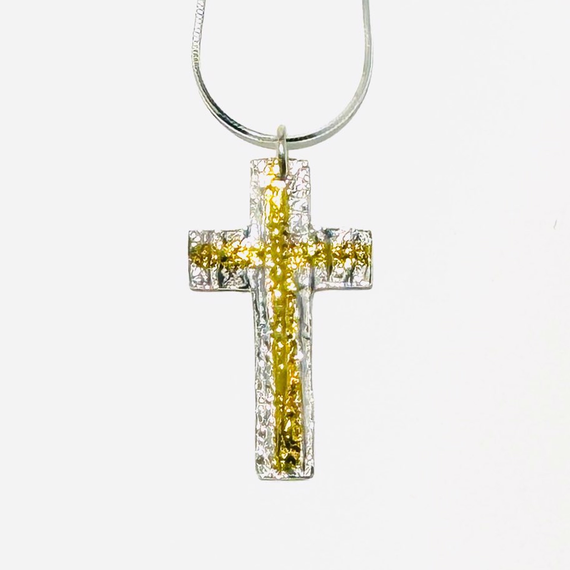 Keum-boo Fine Silver and Gold Cross Necklace KH23-40 by Karen Hakim