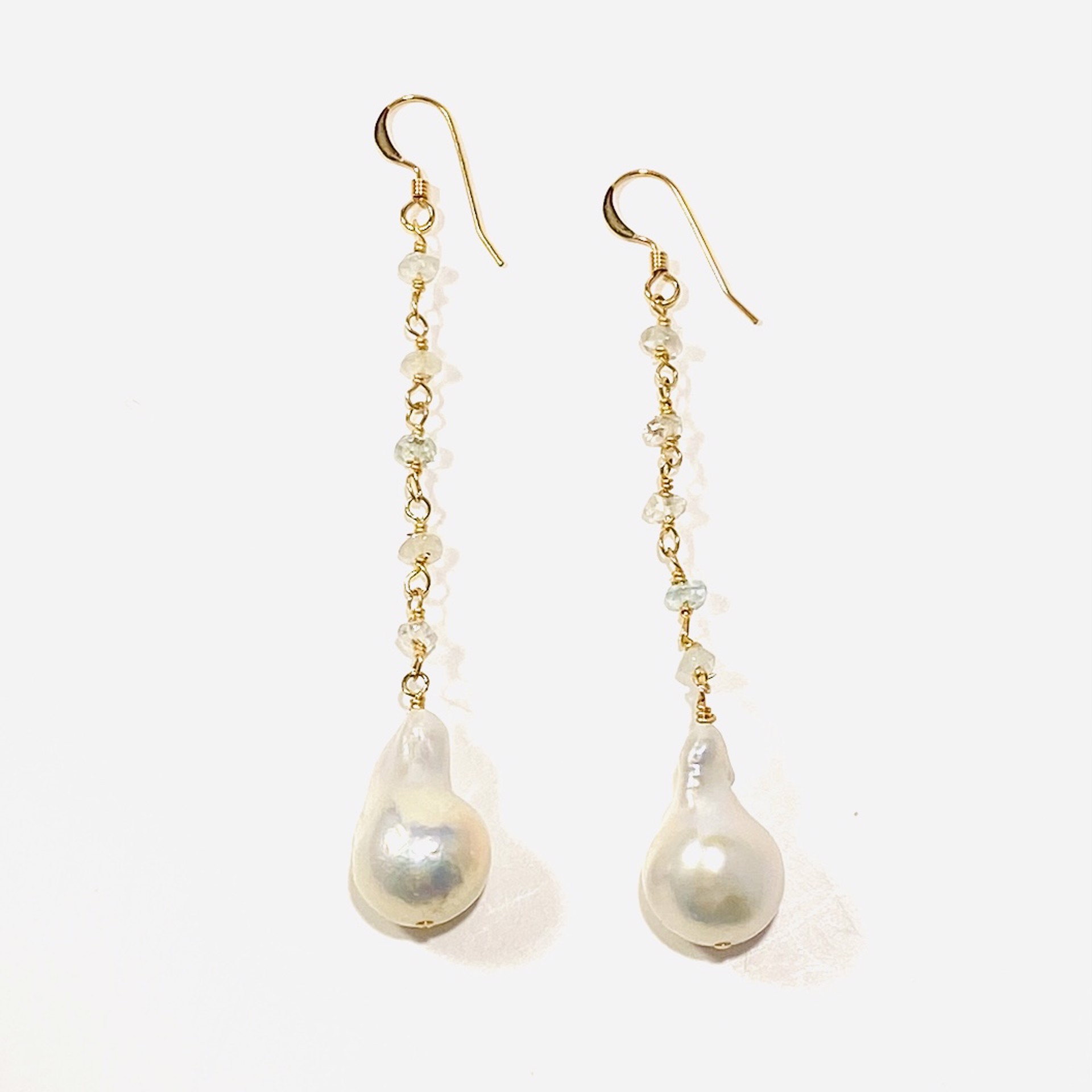 Baroque White Pearl, Opal GF Chain Earrings LR23-20 by Legare Riano
