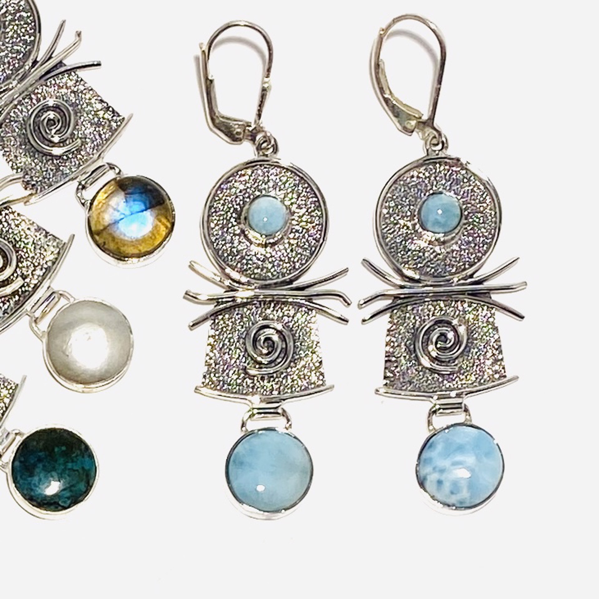 Turquoise, Pearl, Labradorite ($157) Larimar ($187) Earrings MONSE-853 by Monica Mehta