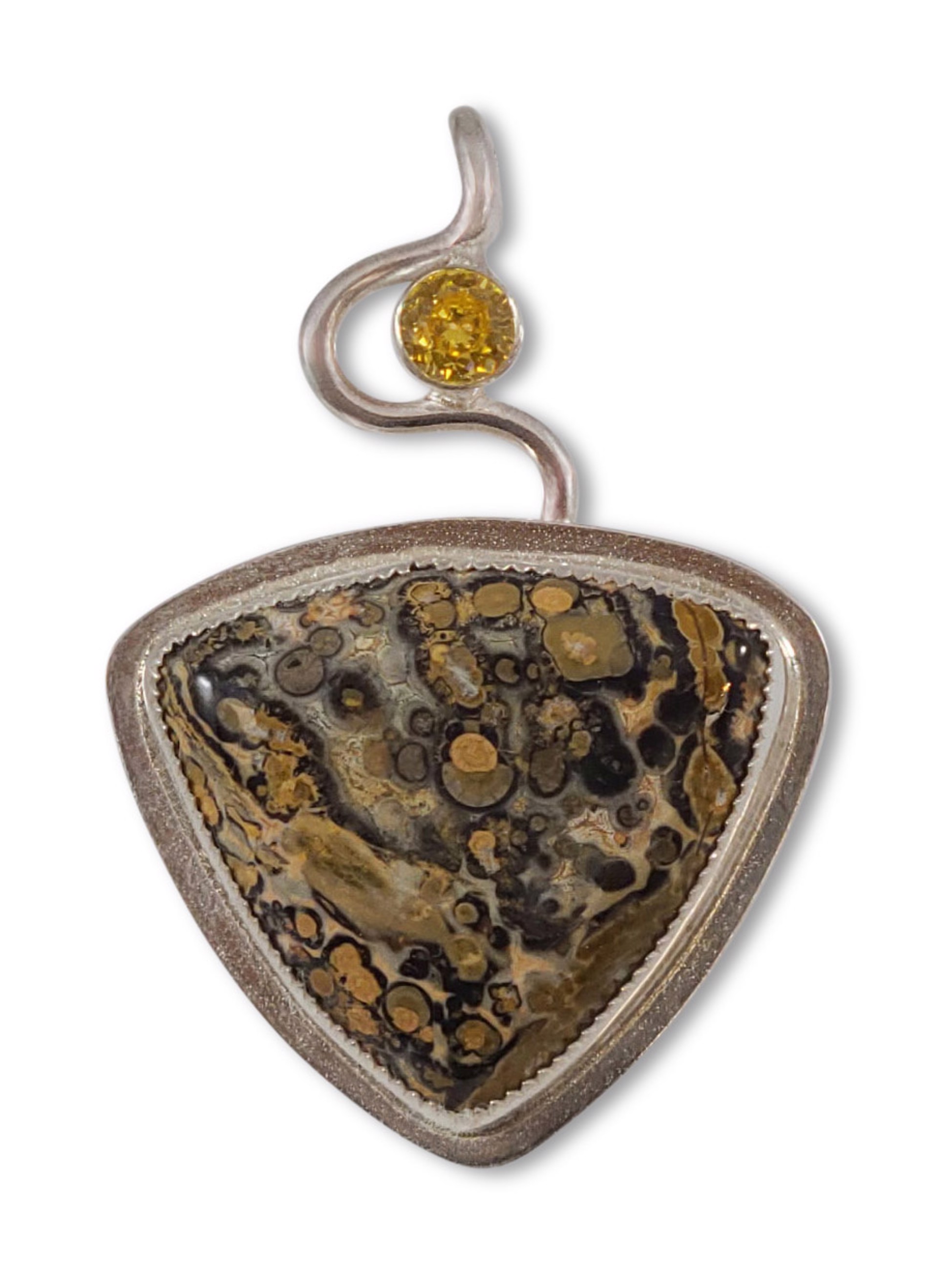 Sterling Silver with Leopard Jasper and Citrine Pendant on silver plated chain by Leslie Eggers