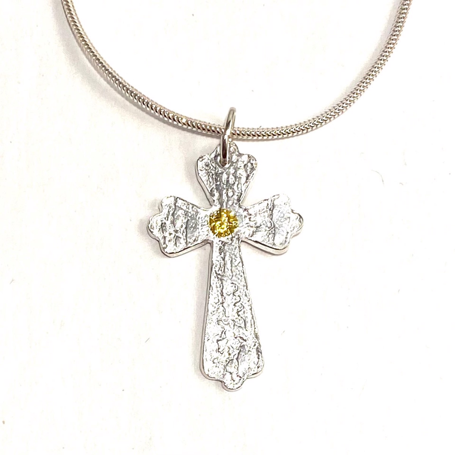 KH22-72 Keum-Boo Fine Silver and Gold Cross Necklace by Karen Hakim