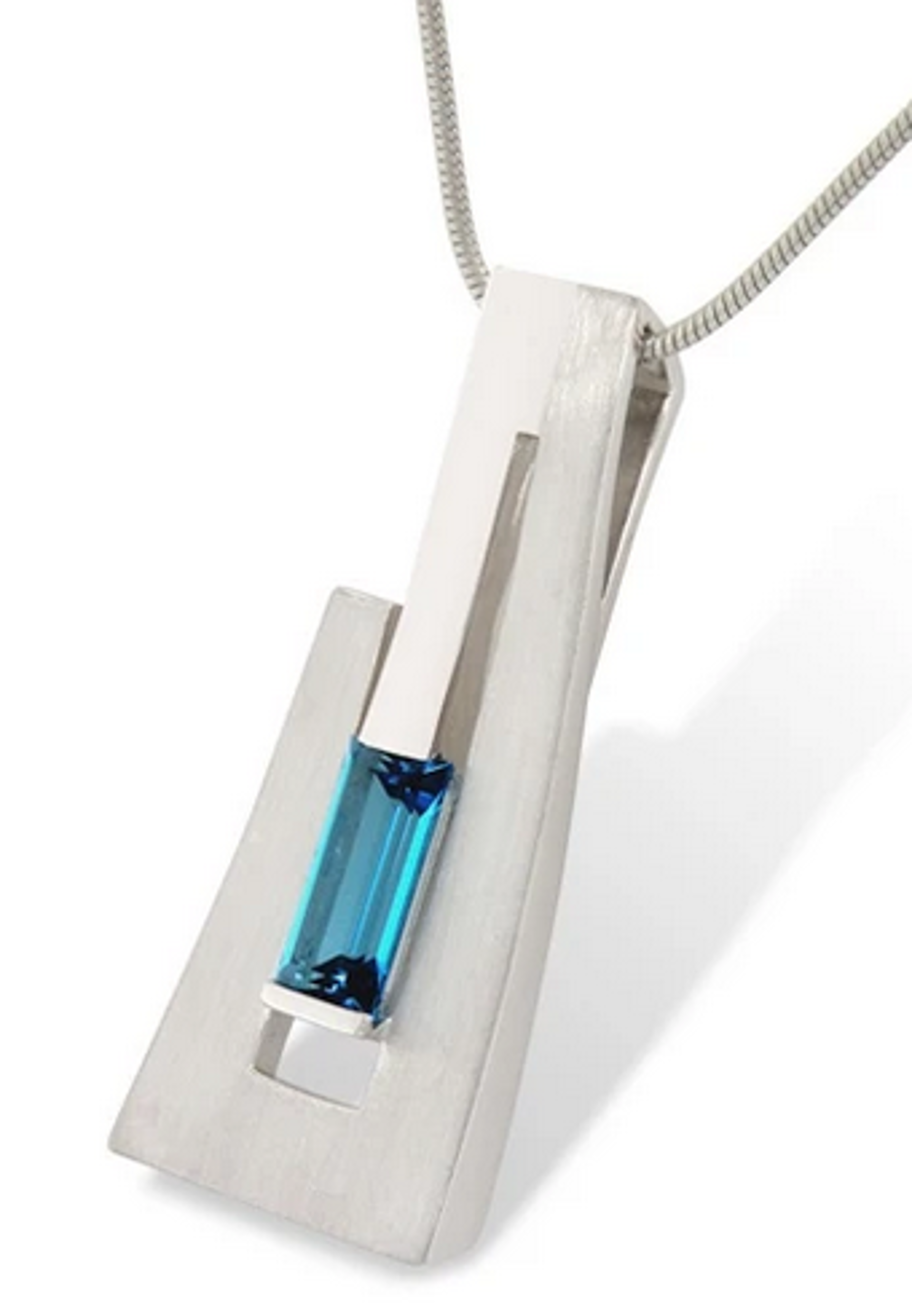Pendant - Emerald Cut London Blue Topaz With Brushed Sterling Silver  P7313LBT by Joryel Vera