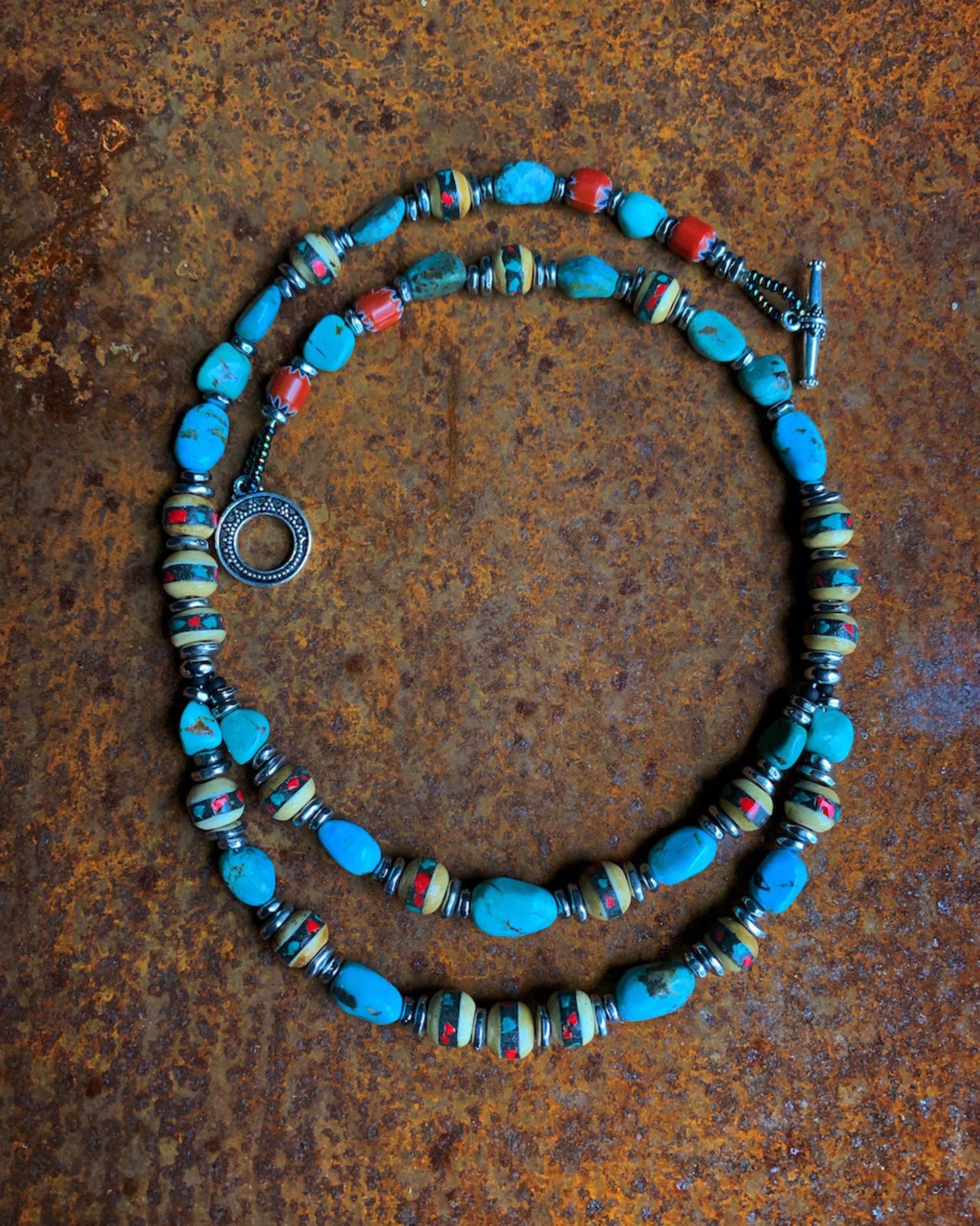 K700 Turquoise and Inlaid Tibetan Yak Bone Beads by Kelly Ormsby