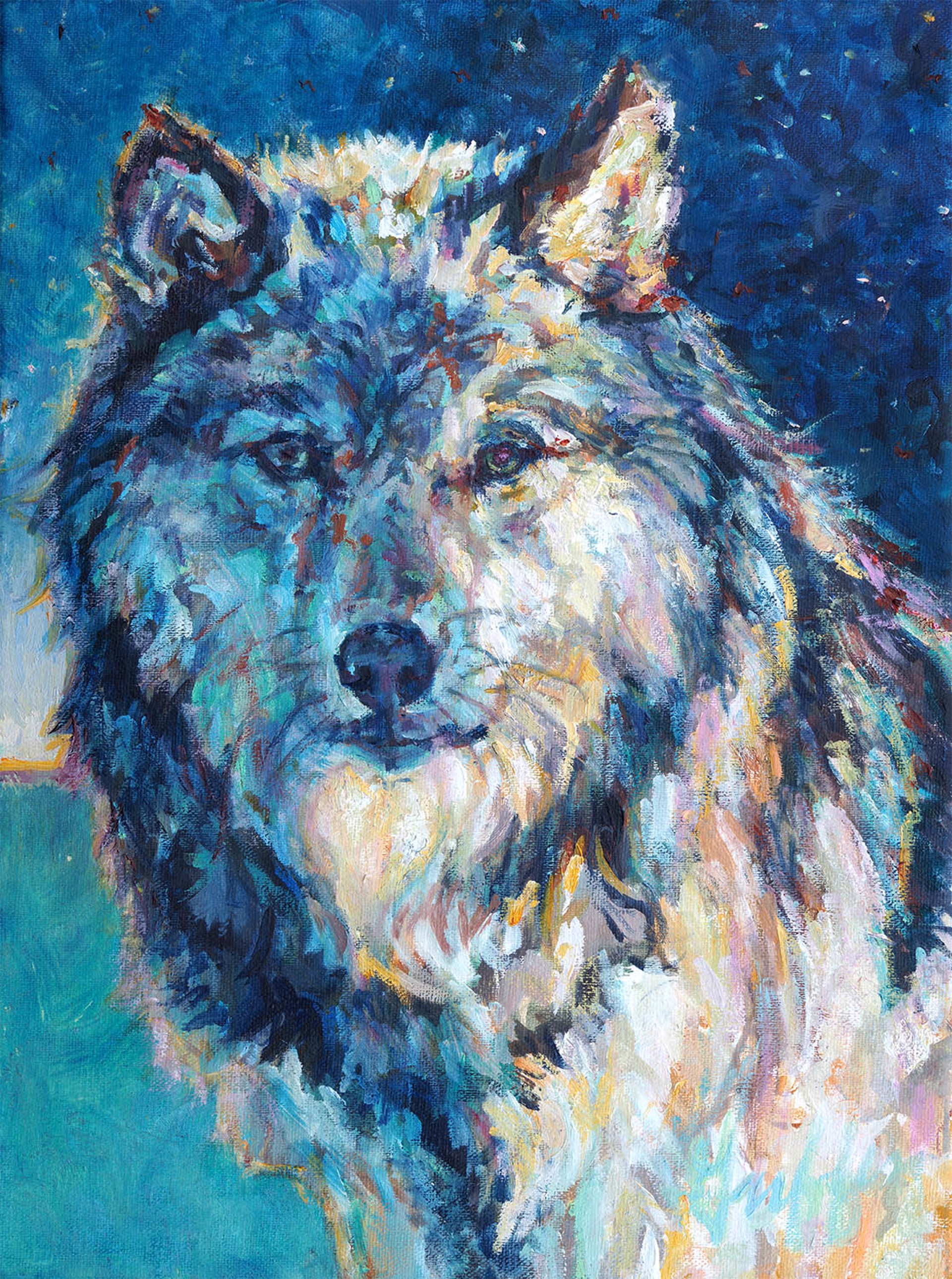 Oil Painting On Linen 9x12 Of Blue Wolf