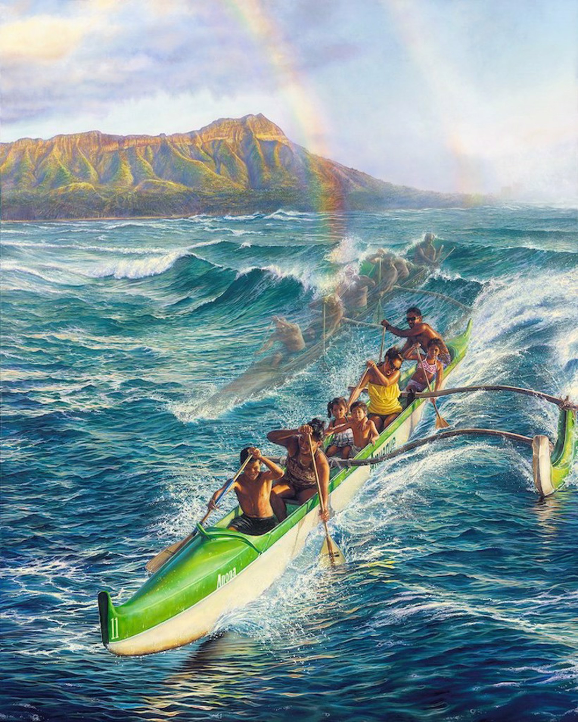 Surfing Canoes - Ke Ano'ano o ke 'Anuenue (FRAMED) by Leohone Magno