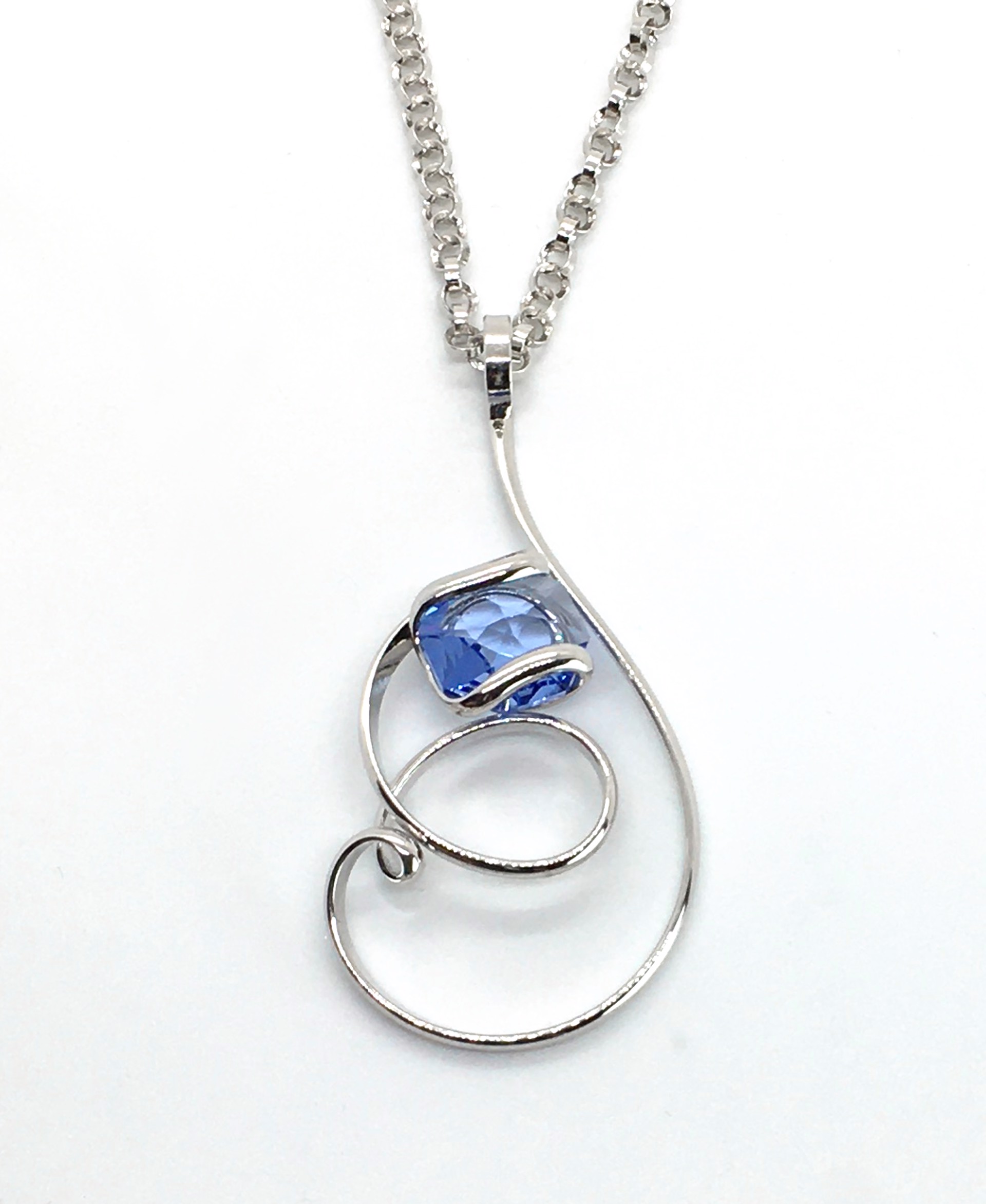 Pendant ~ Sapphire Austrian Swarovski Crystal ~ Triple Plated Rhodium ~ Handmade Setting ~ Chain Available Separately by Monique Touber