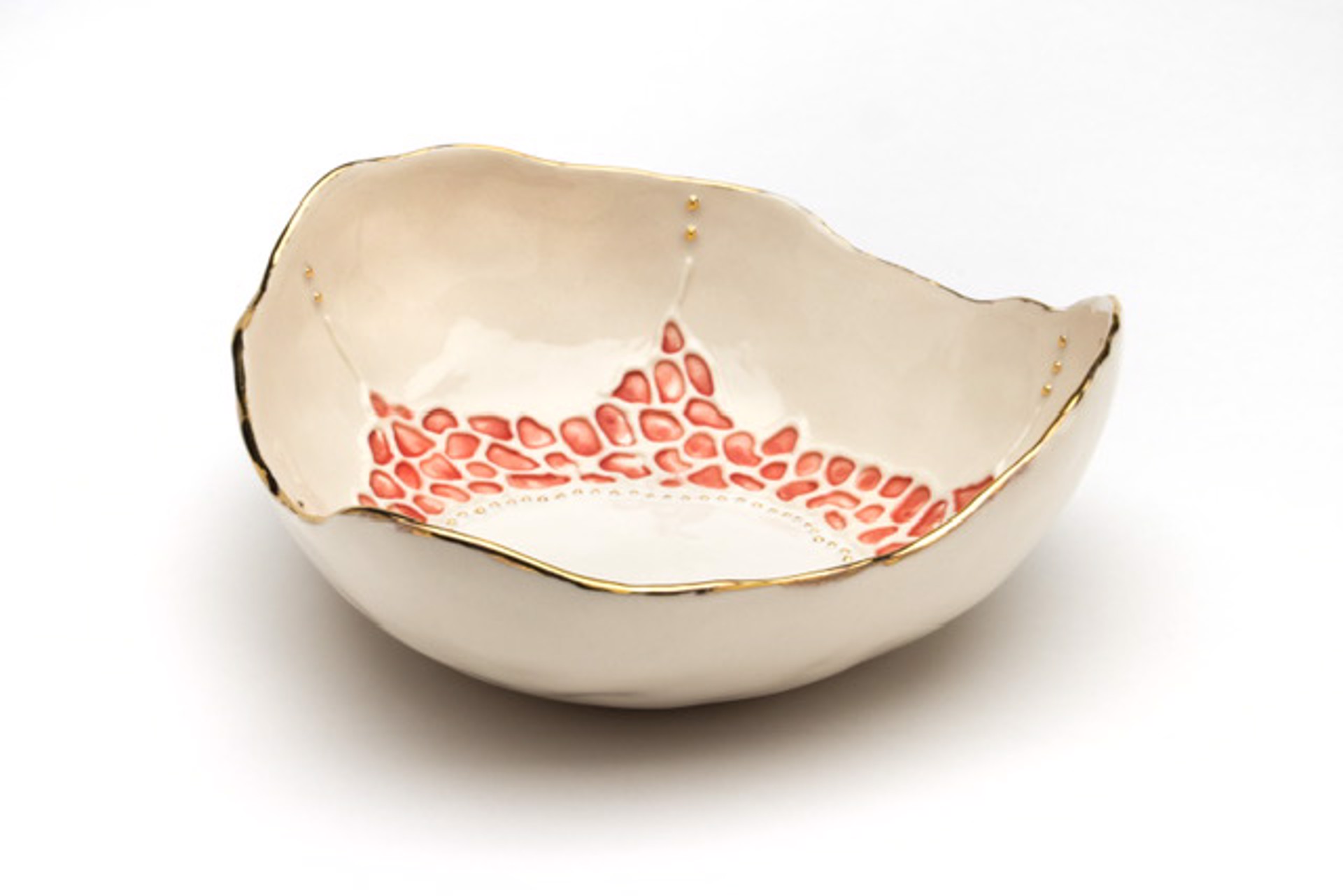 Medium White & Red Bowl by Maria Bruckman