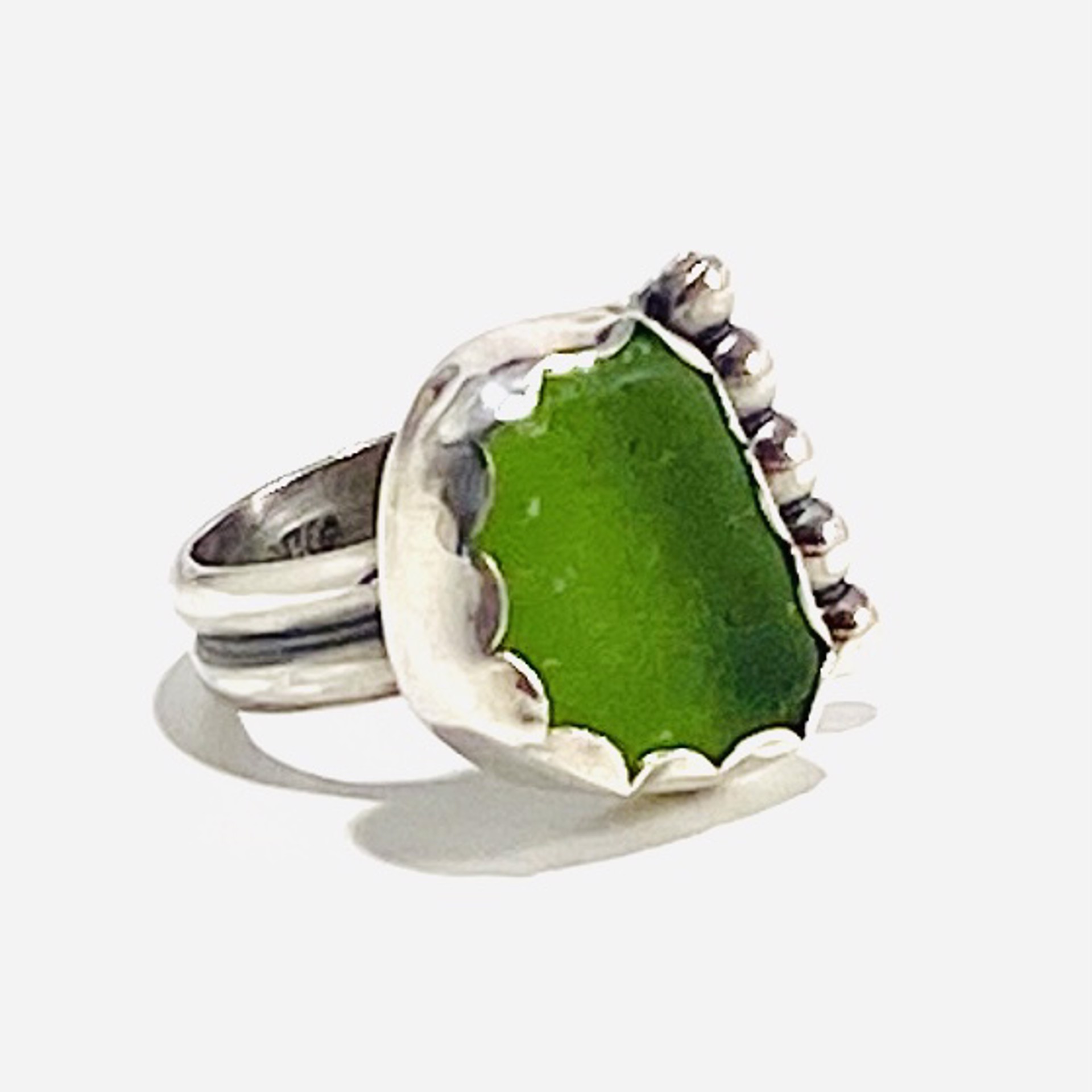 AB23-12 Dark Green Sea Glass Five Bead Accent Ring sz6.75 by Anne Bivens