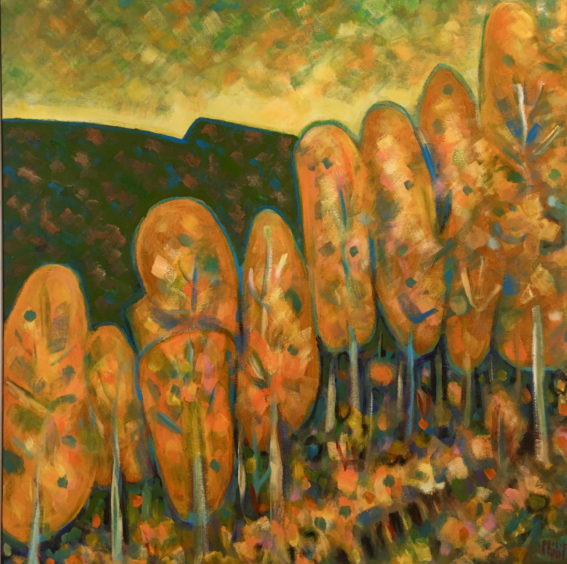 Hillside with Poplars by Philip Barter