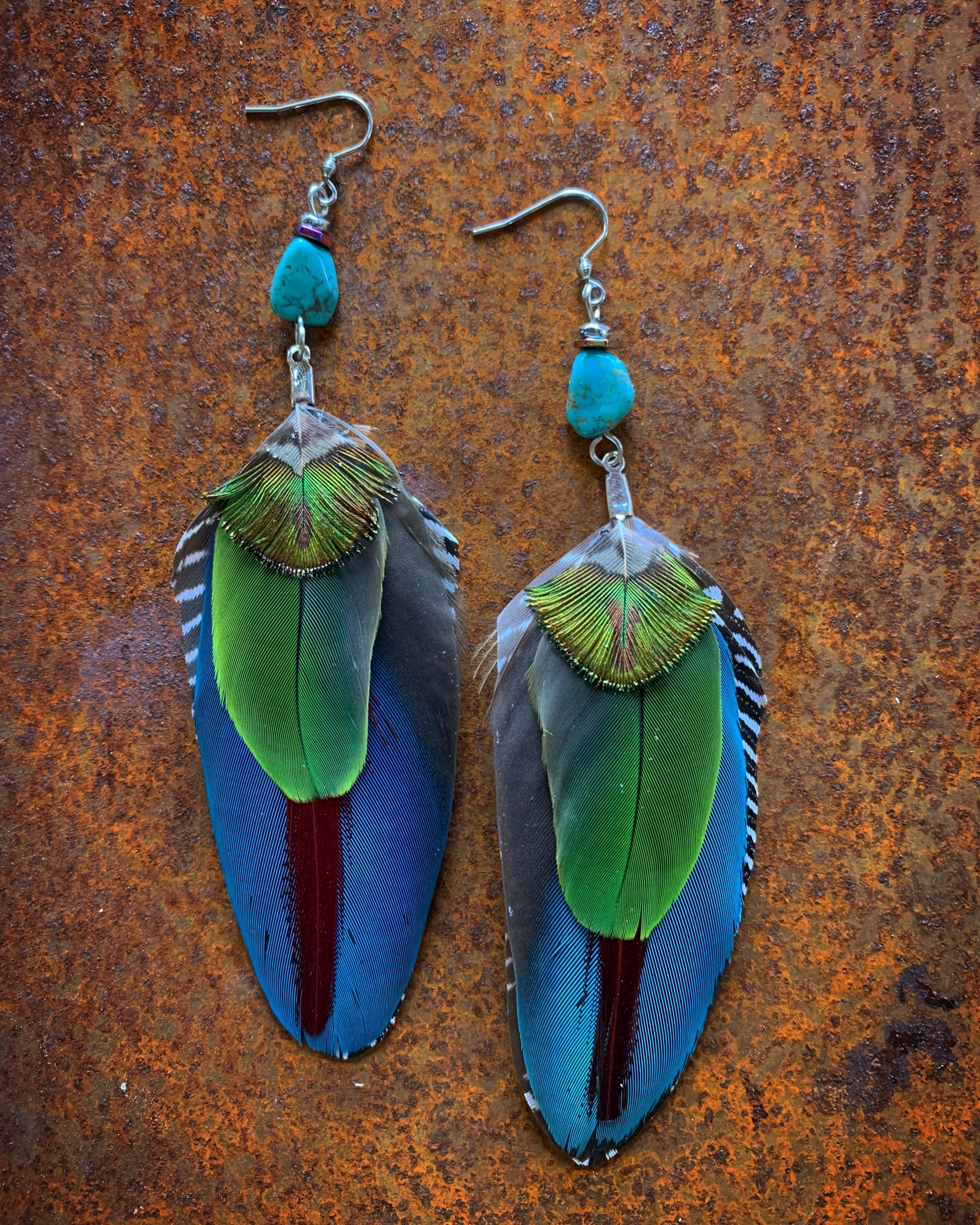 K674 Ethically Sourced Parrot Earrings Turquoise by Kelly Ormsby