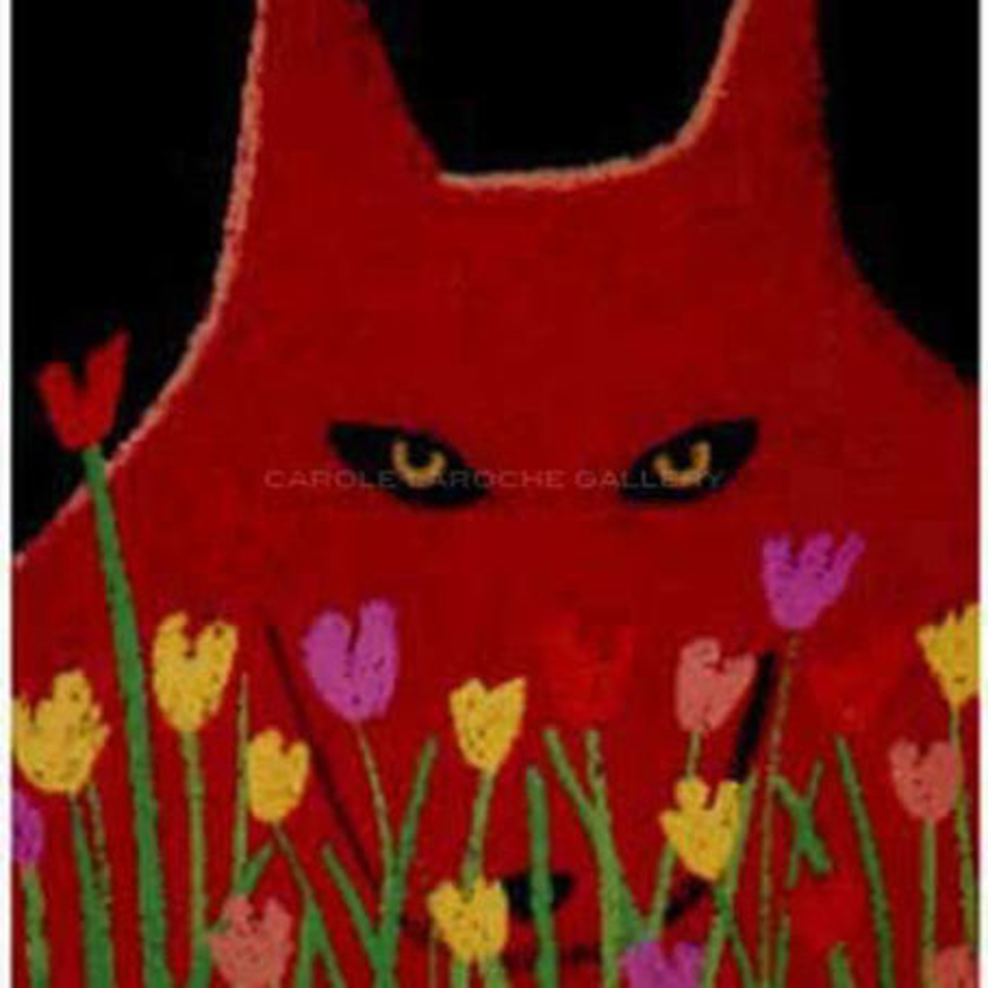SINGLE RED WOLF AND FLOWERS - limited edition giclee on paper w/frame size of 23"x20" by Carole LaRoche