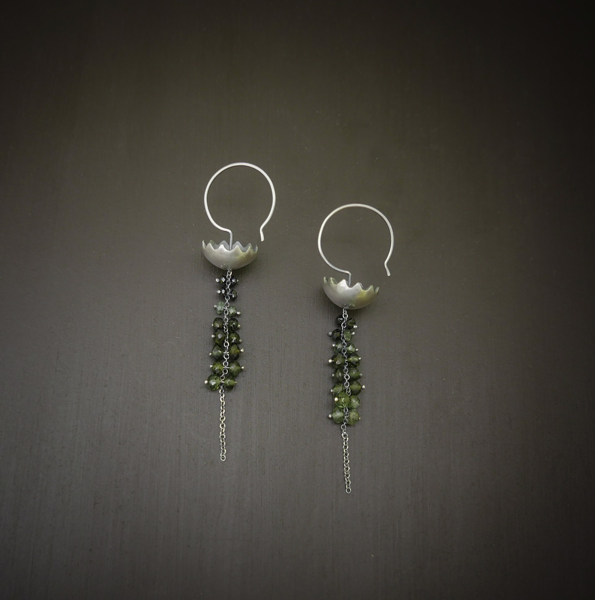 Green Tourmaline Lotus Earrings by Beth Lonsinger