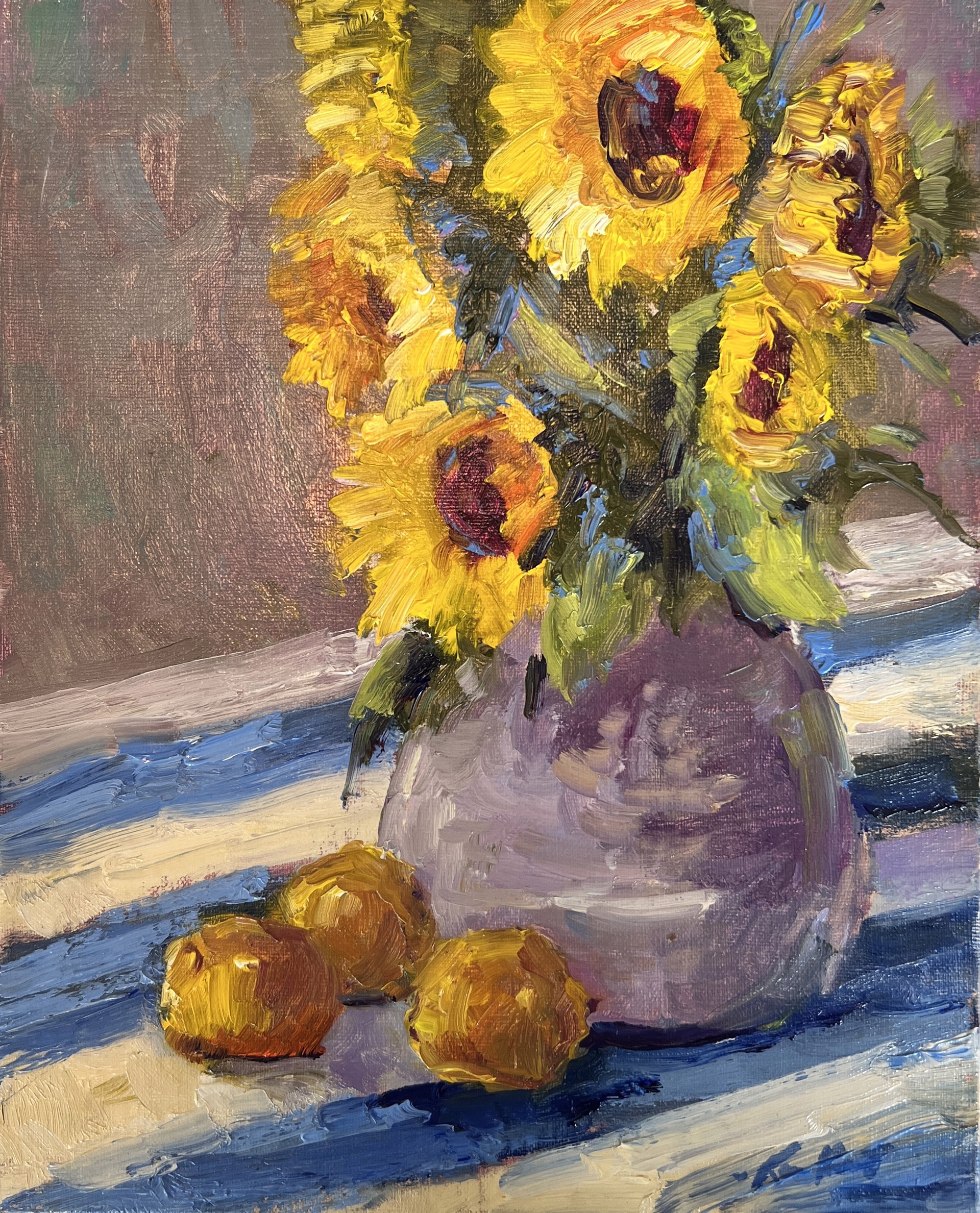 "Sunflowers and Blue" Original oil painting by Karen Hewitt Hagan