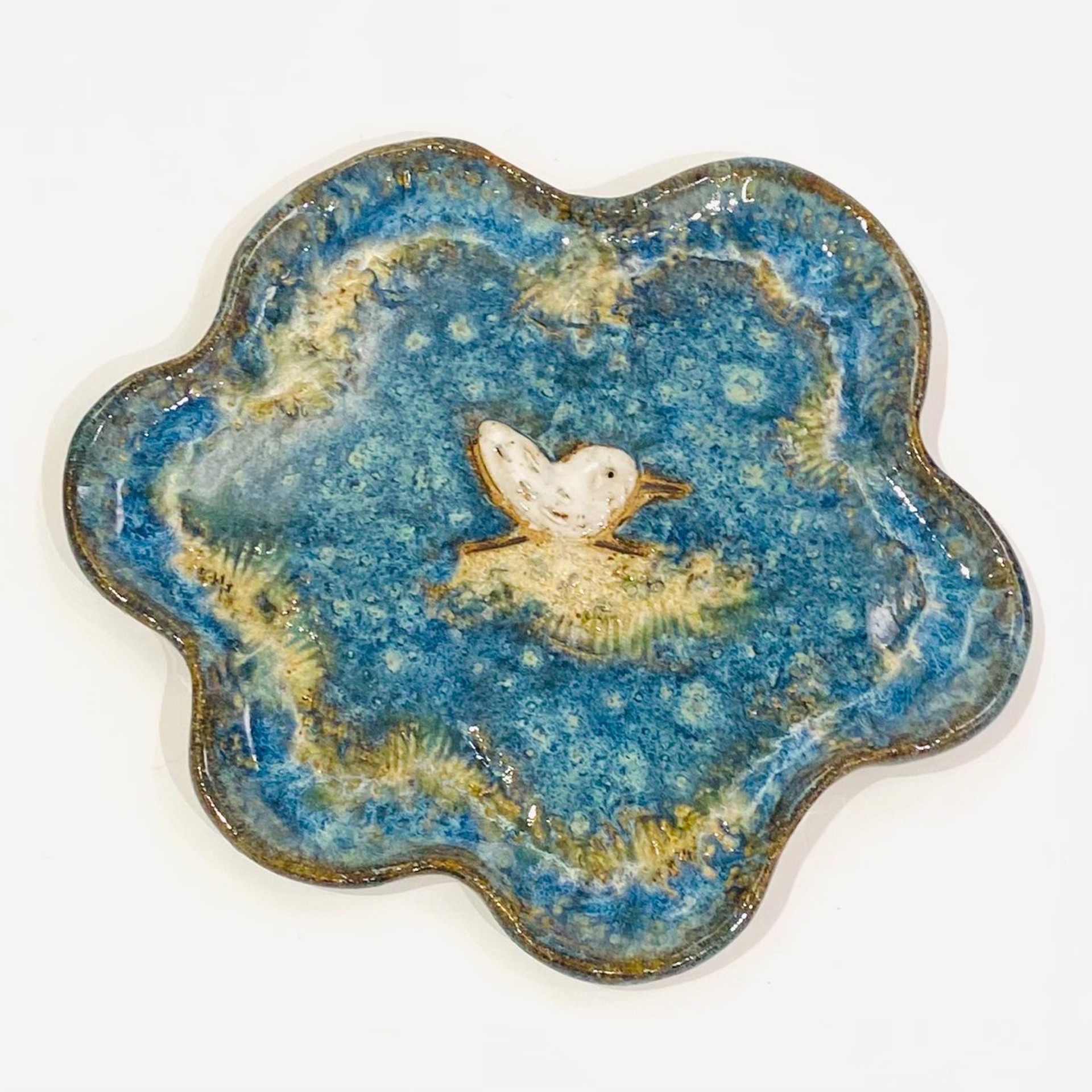 Small Plate with Sandpiper (Blue Glaze) by Jim & Steffi Logan