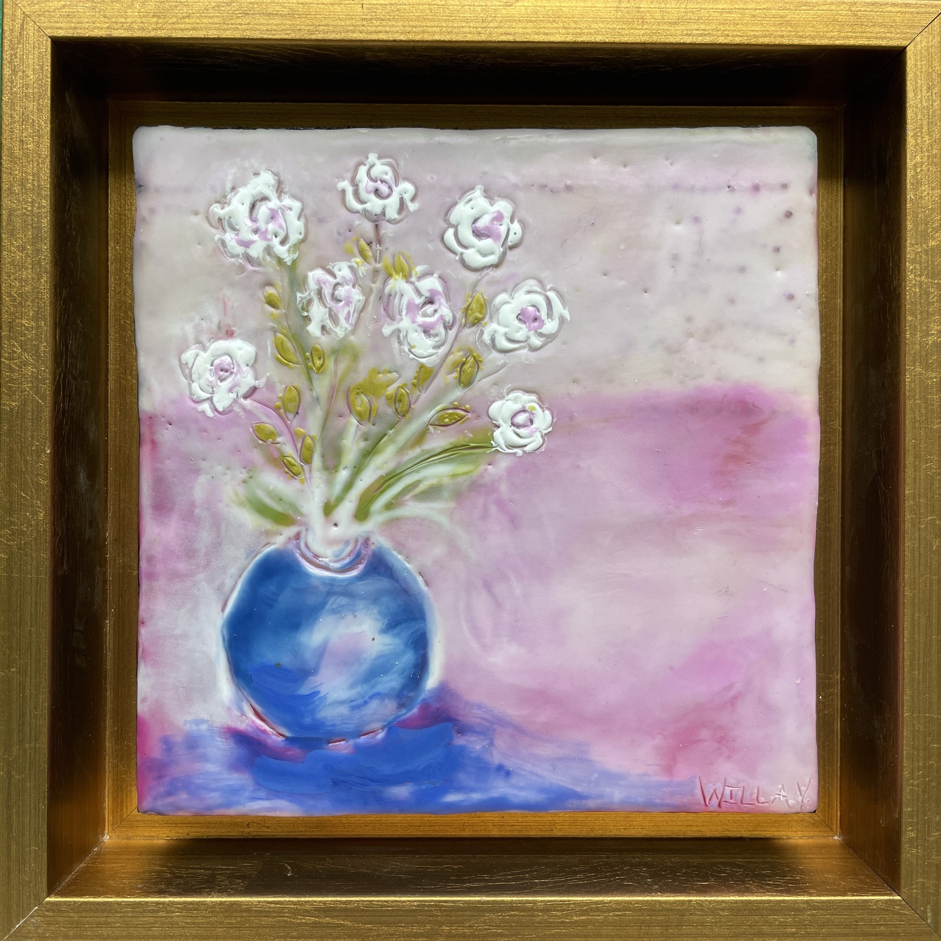White Roses, Blue Vase by Willa Vennema