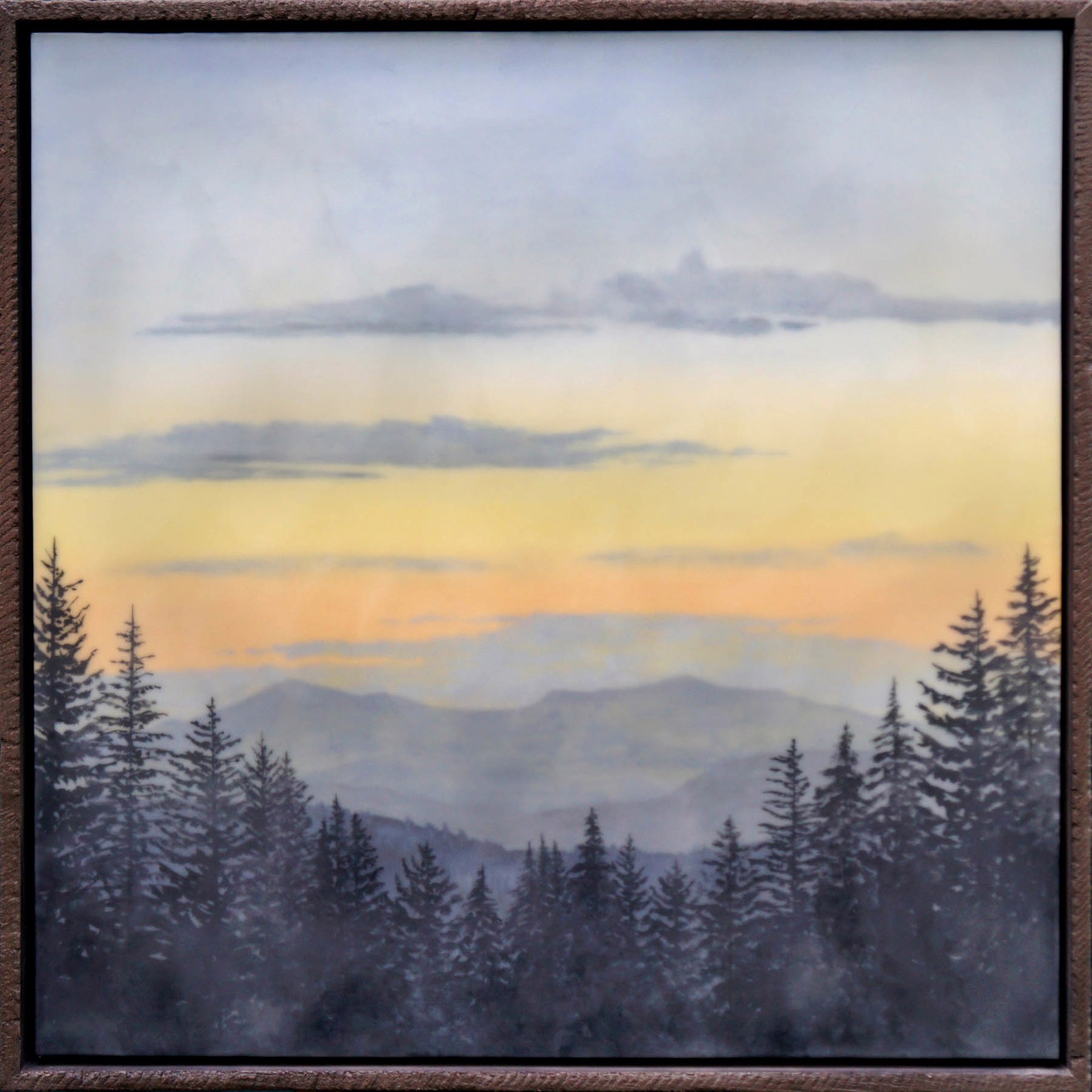 Original Landscape Painting Featuring Mountains And Sunset Sky