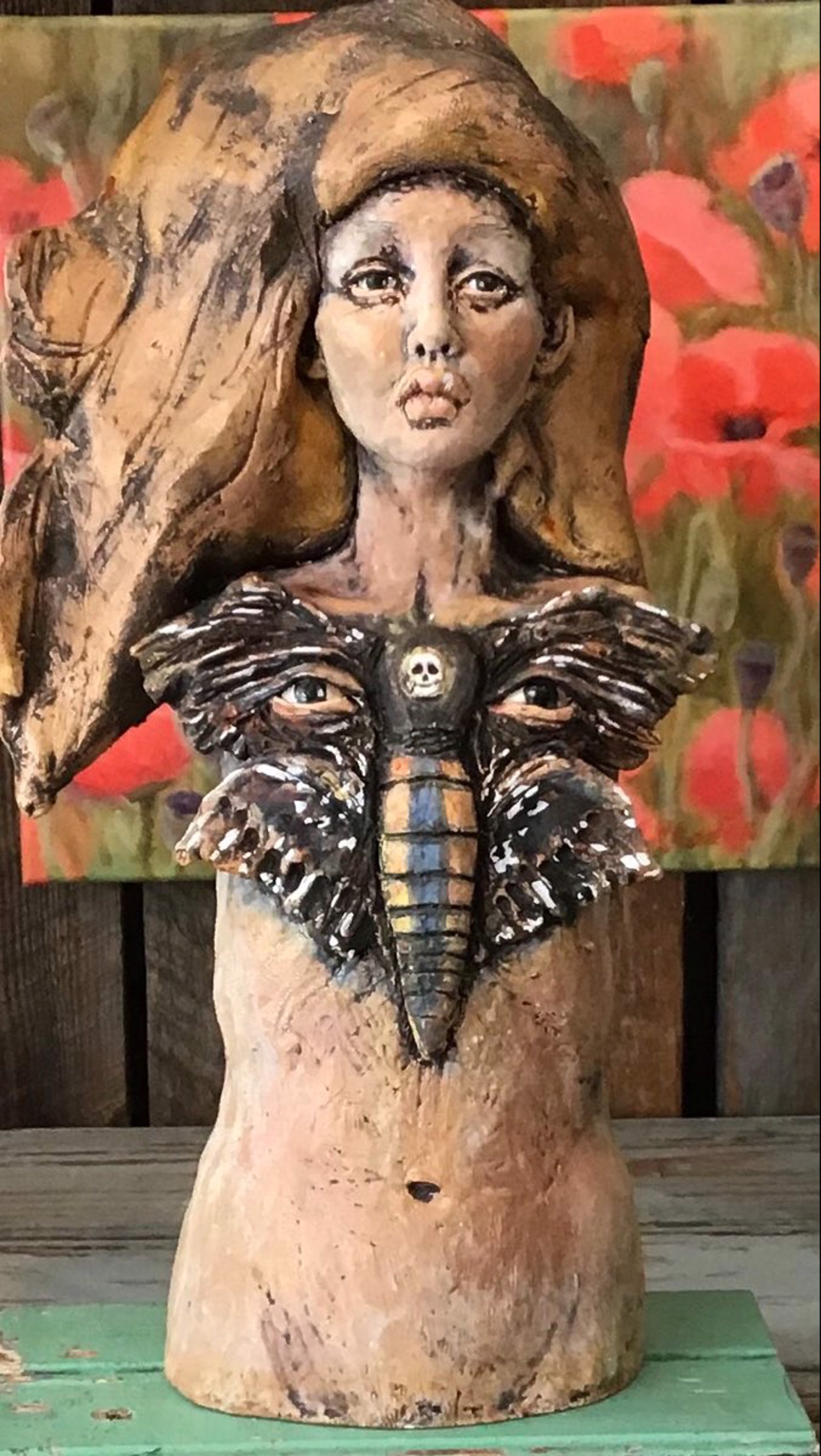 Moth Mama - on wooden base by Nicole Merkens