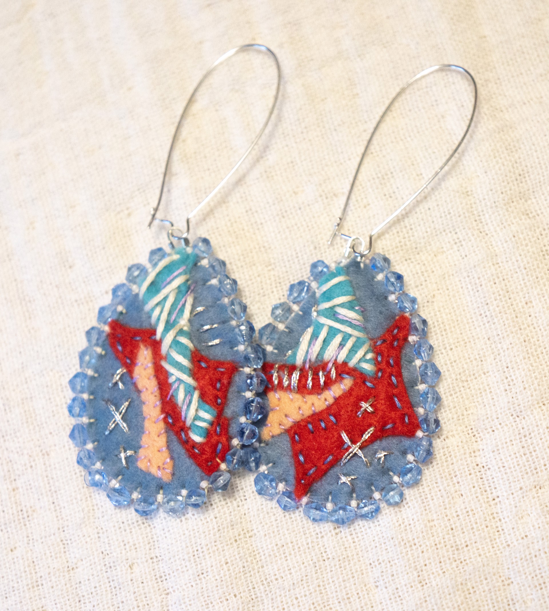 Blue felt earrings with sparkly backs by Hattie Lee Mendoza