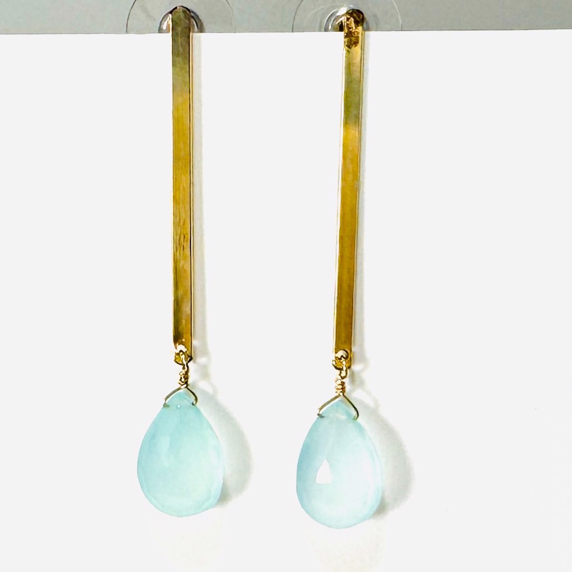 Chalcedony Drops on GF Bar, Post Earrings LR24-18 by Legare Riano