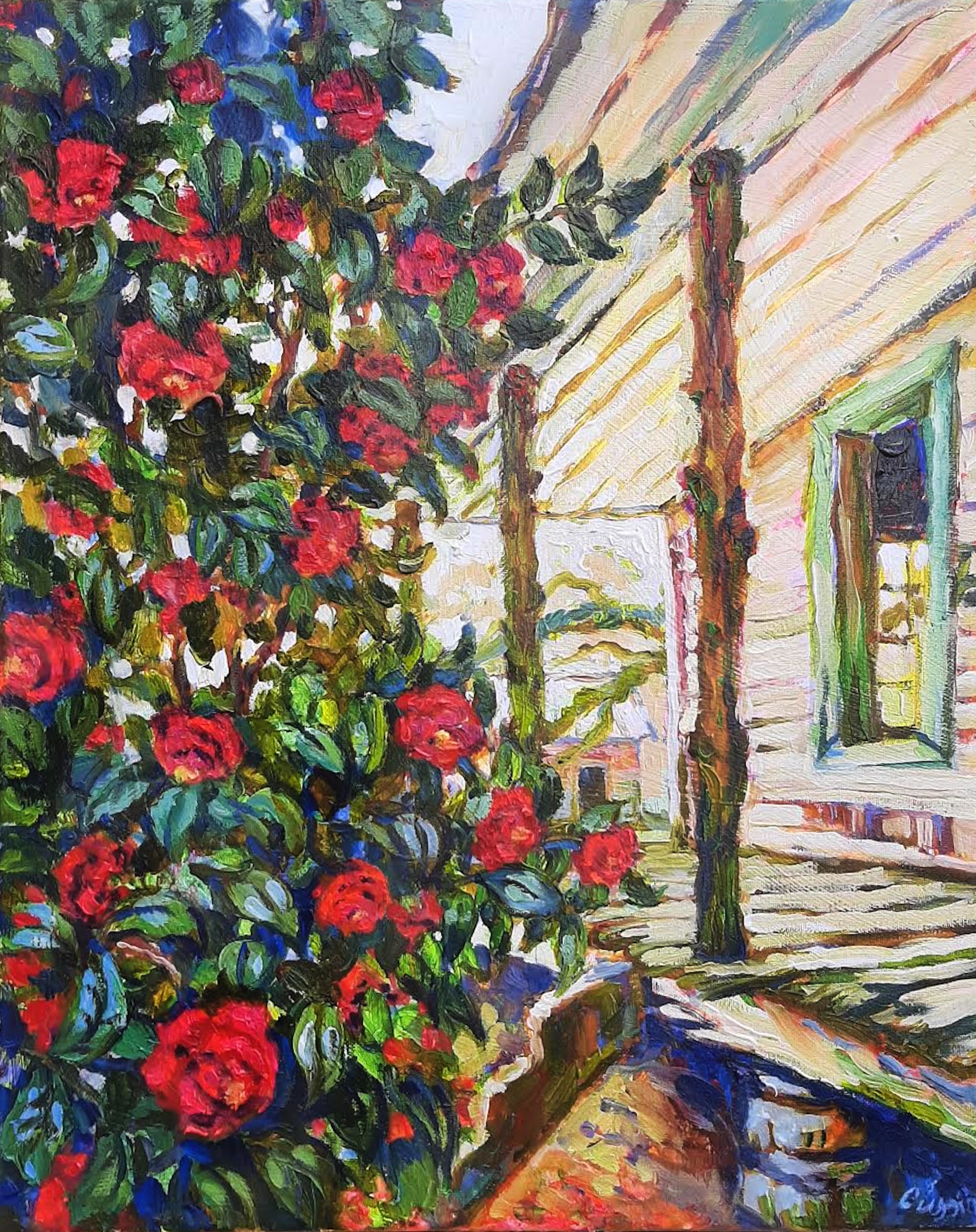 "Porch Blossoms" original oil painting by Olessia Maximenko