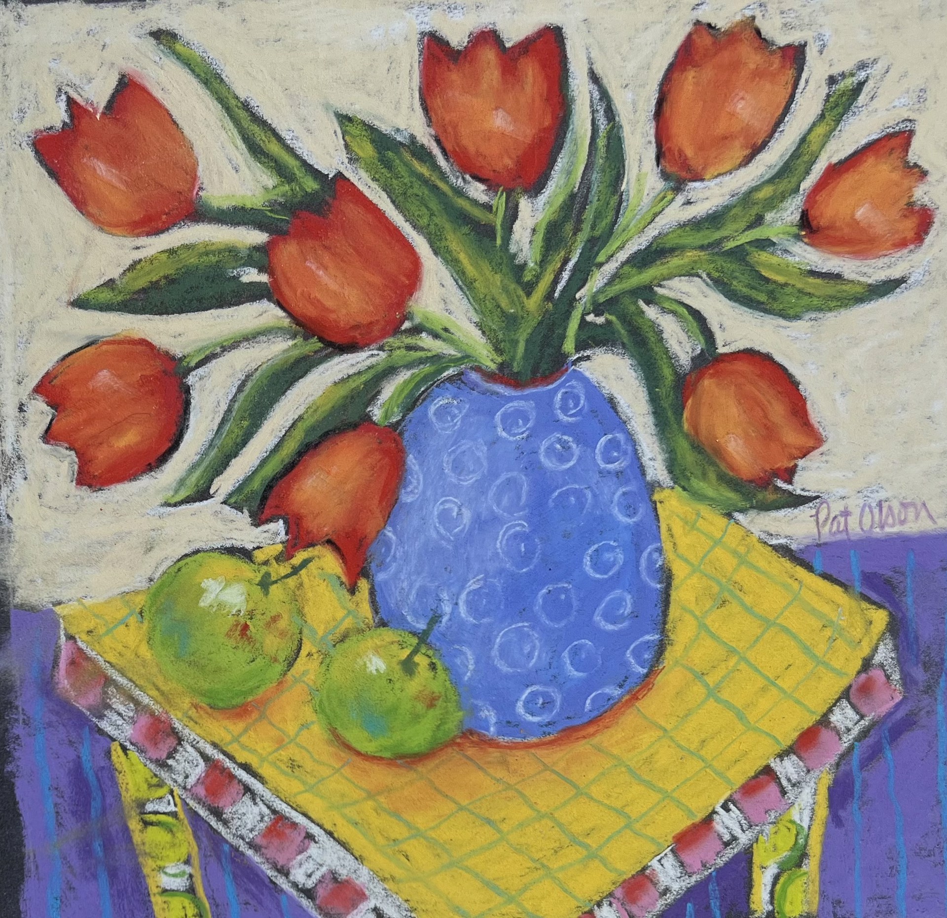Tulips with Two Green Apples by Pat Olson