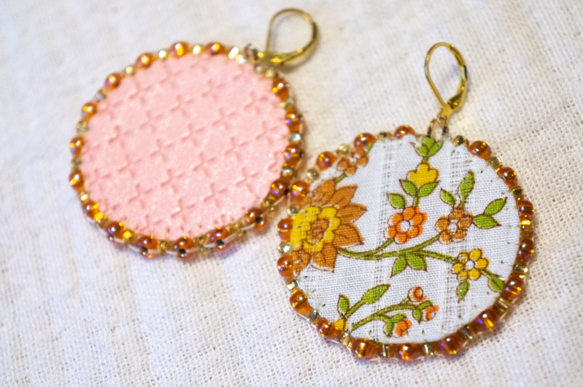 Orange vintage flower earrings by Hattie Lee Mendoza