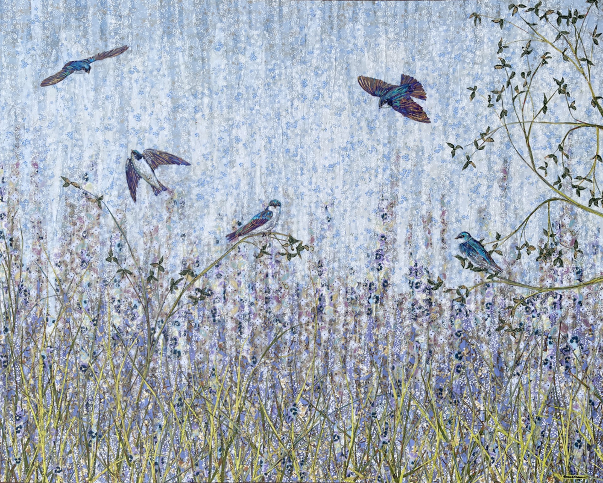 Tree Swallows in the Meadow by Laura Adams