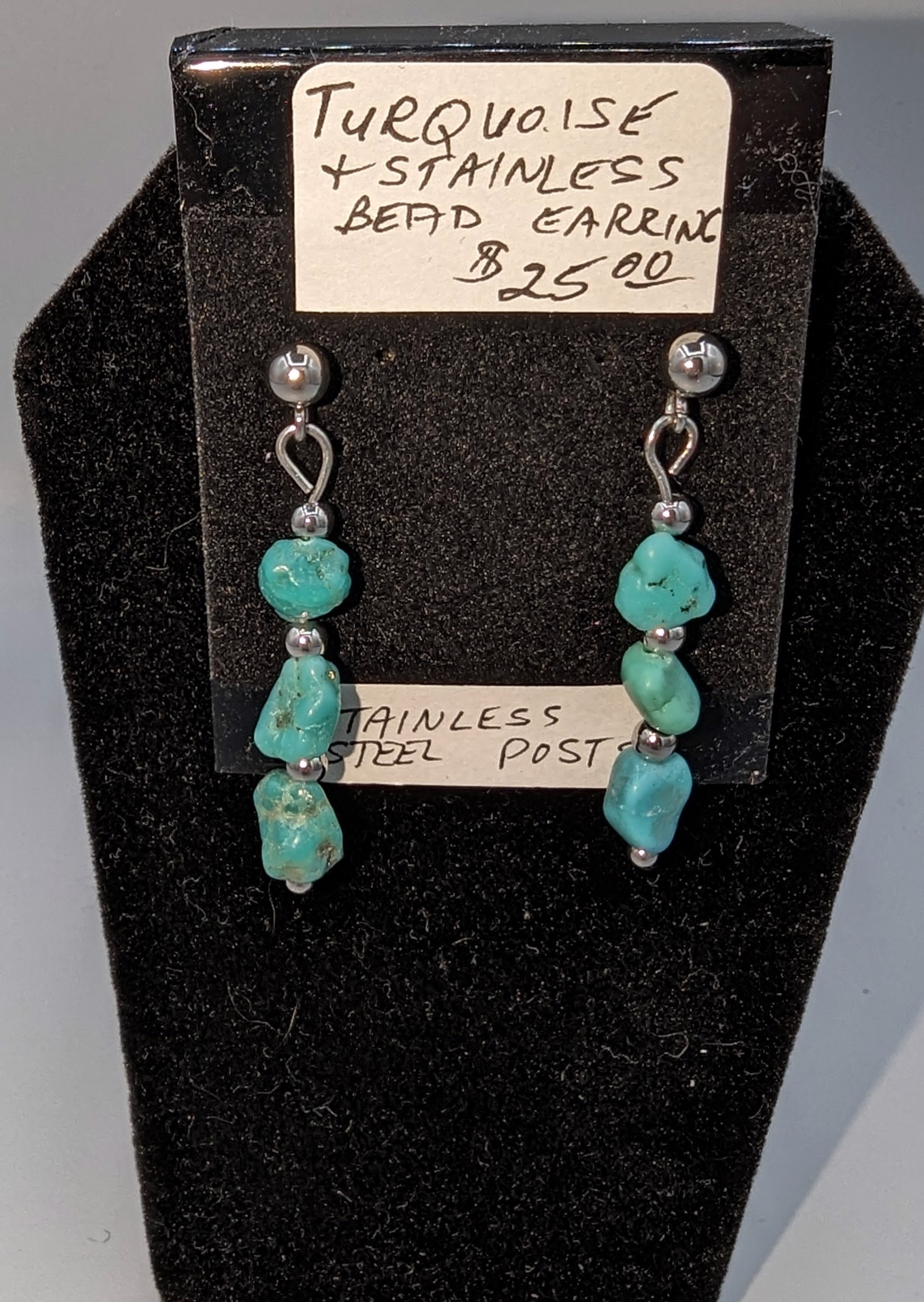 Turquoise & Stainless bead earrings by Betty Binder