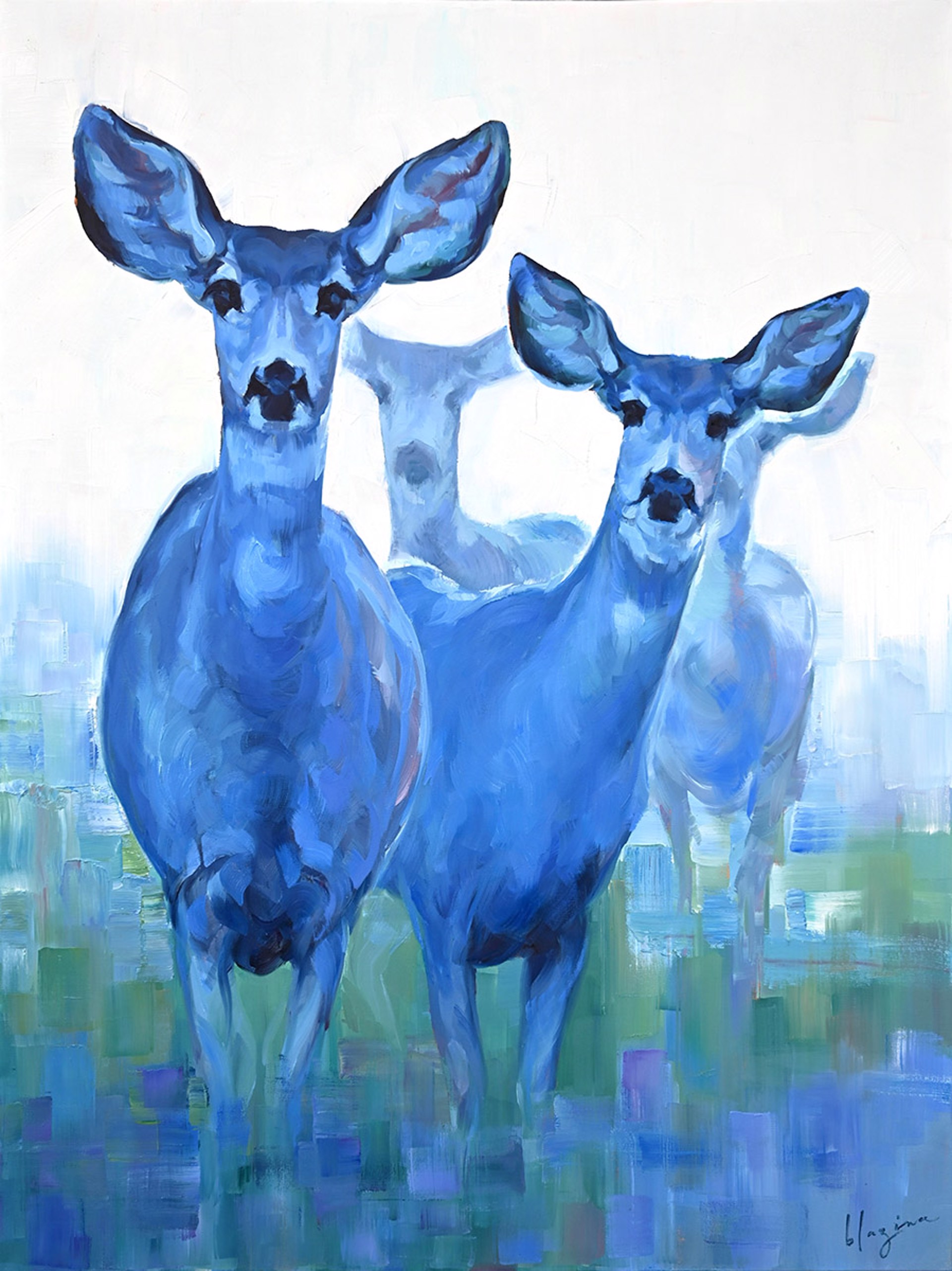 Original Oil Painting By Amber Blazina Featuring Blue Mule Deer