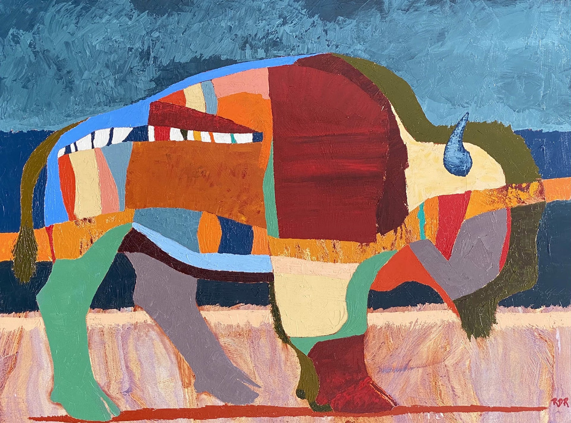 A Contemporary Painting By Ron Russon Of A Colorful Bison Walking With Rich Colors At Gallery Wild