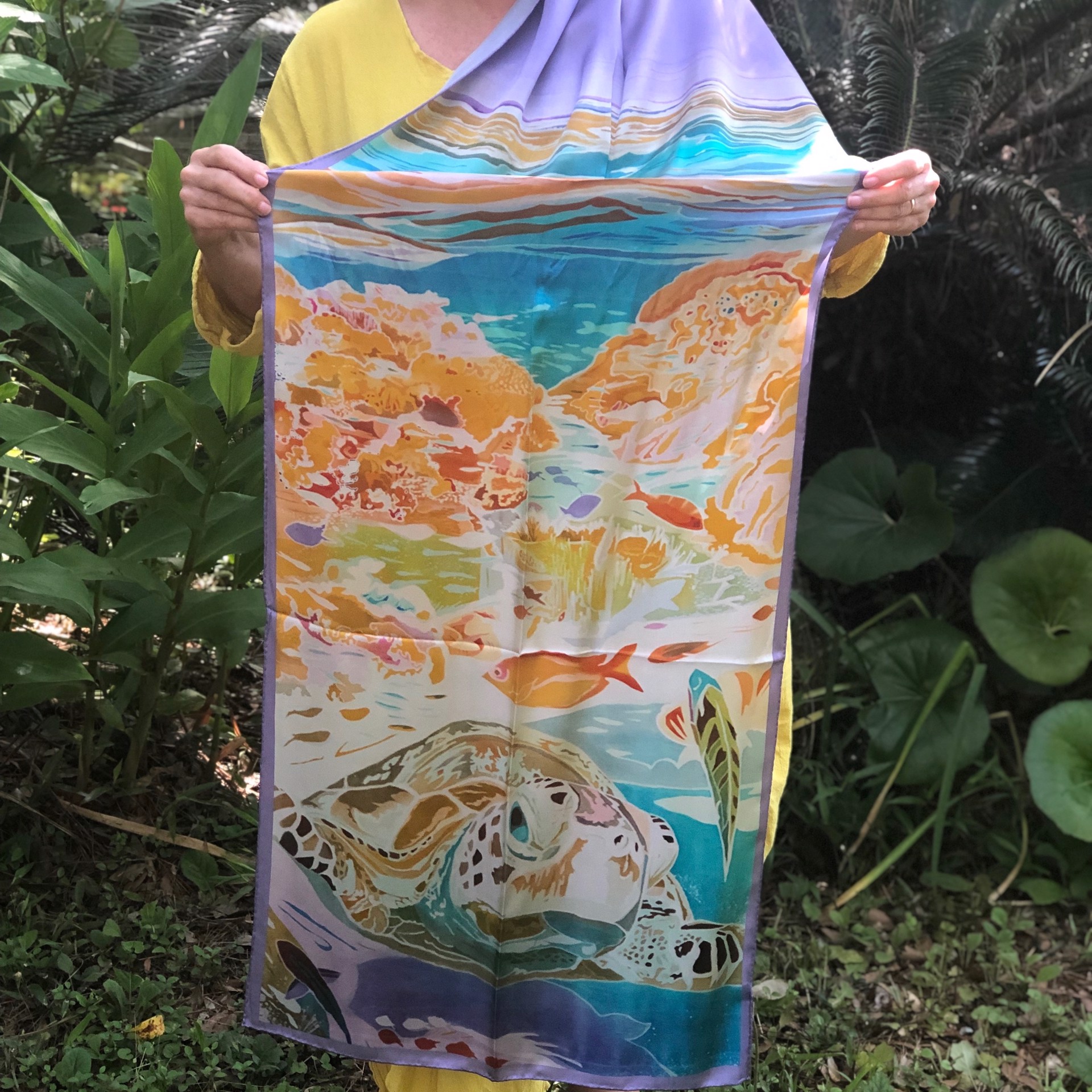Great Barrier Reef printed silk scarf by Mary Edna Fraser