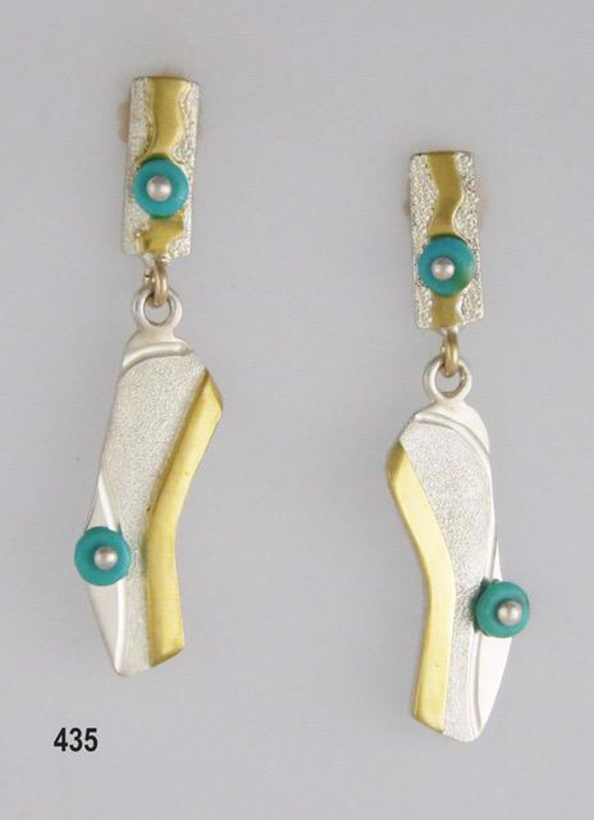 Earrings - Sterling Silver With 22K & Turquoise Beads - 435 by Ken and Barbara Newman