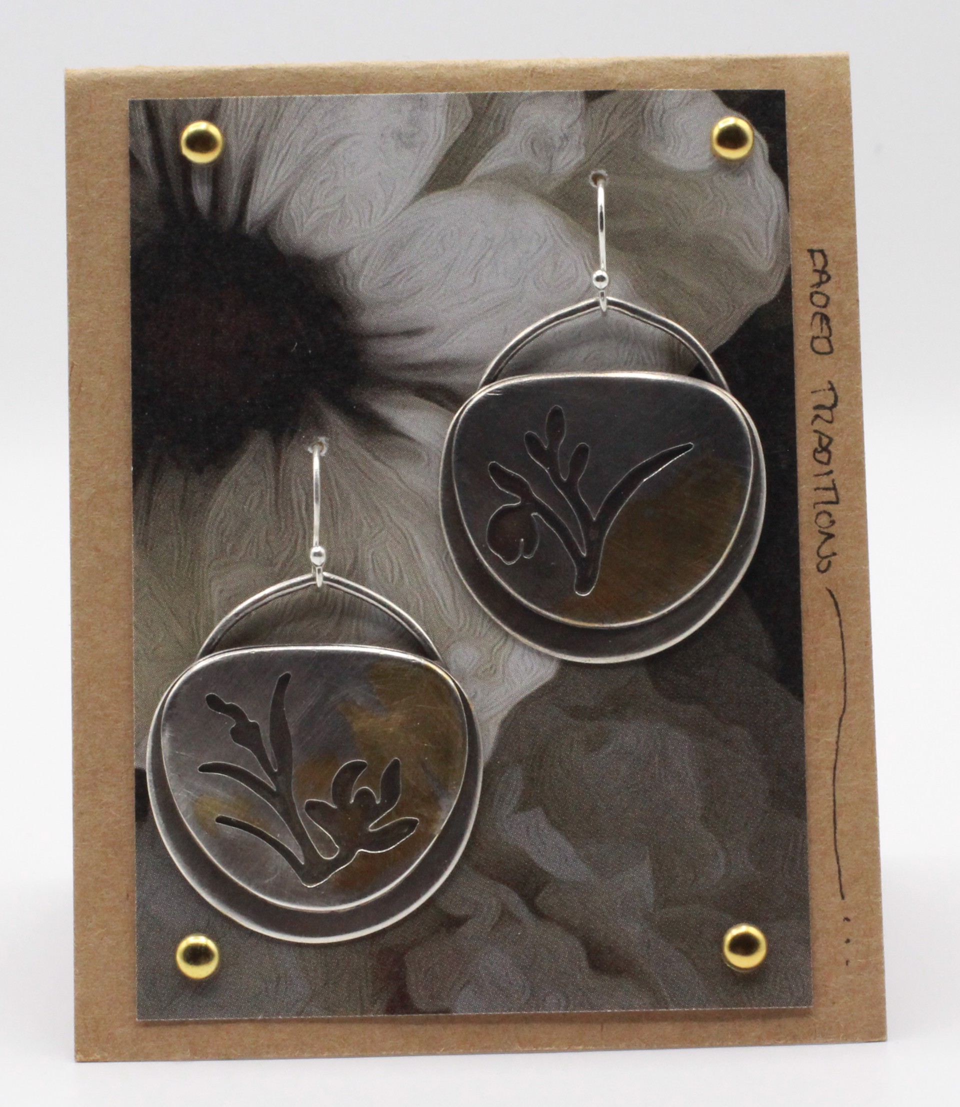 Hand-sawn Wild Orchid shields with 24k gold keumboo accents. Sterling. by Ashley Hanna