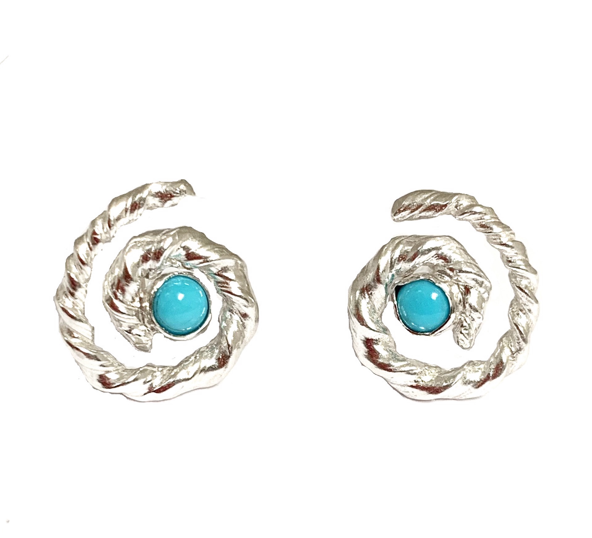 Sleeping Beauty Turquoise Spiral Earrings in Sterling Silver by Melicia Phillips