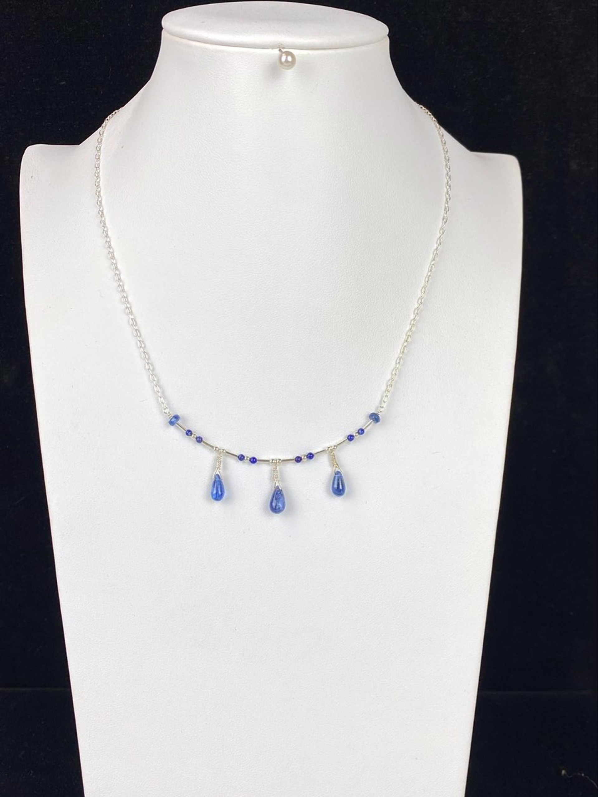 Kyanite, Lapis, and Sterling Silver Fringe Necklace by Lisa Kelley