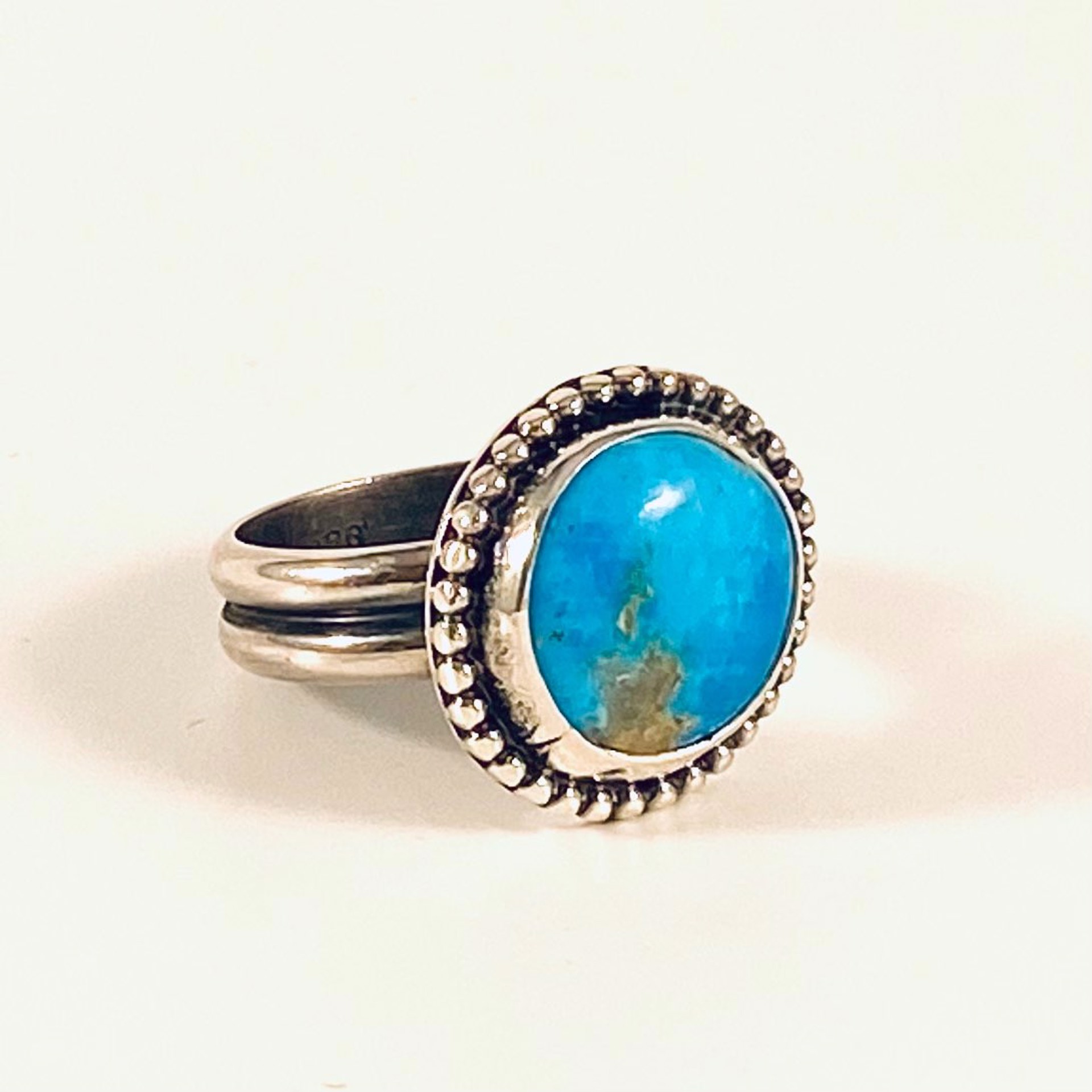 AB22-33 Round Morenci Turquoise Ring sz6.5 by Anne Bivens
