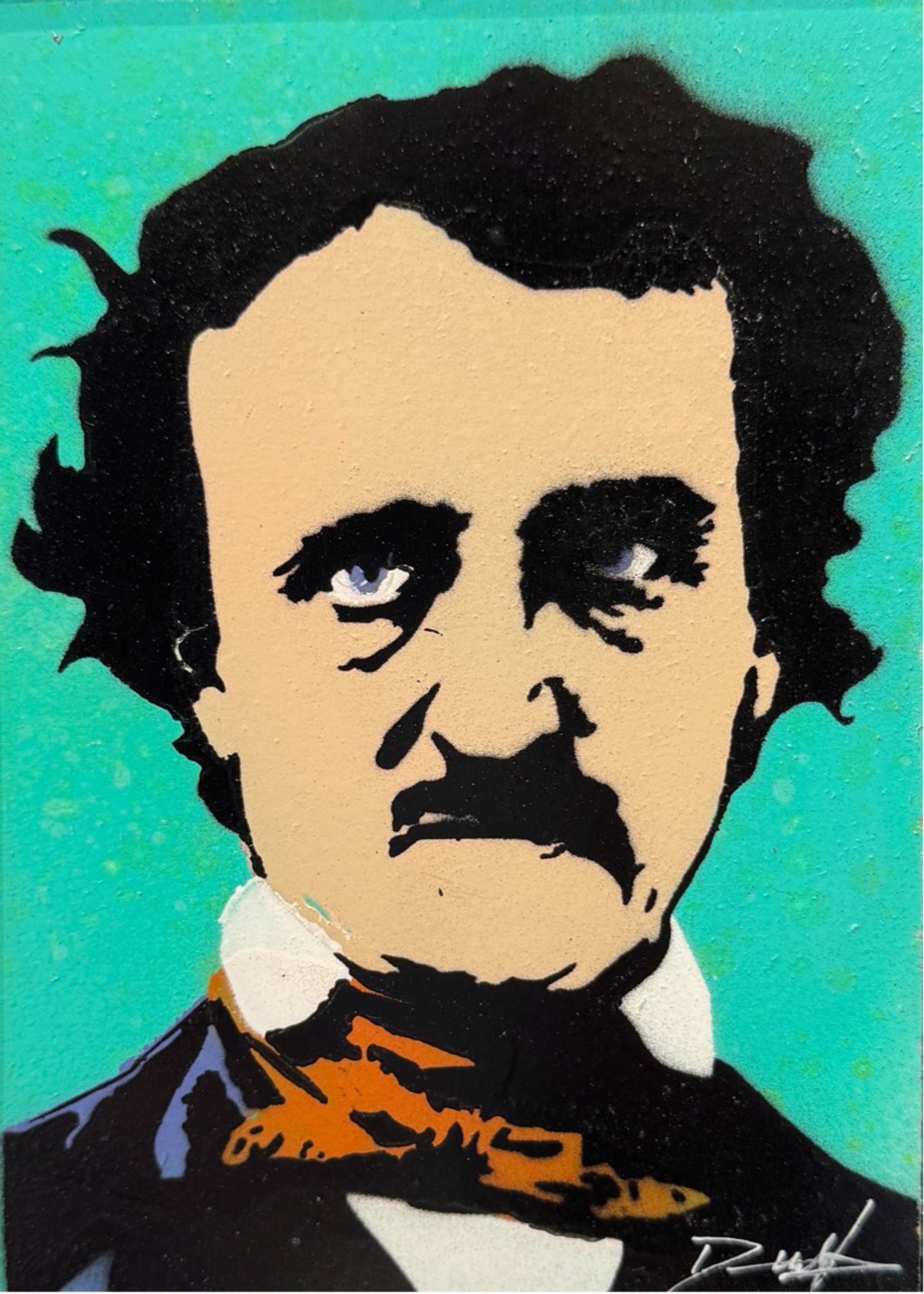 Warhol Poe, Cream on Teal by Dennis Wells