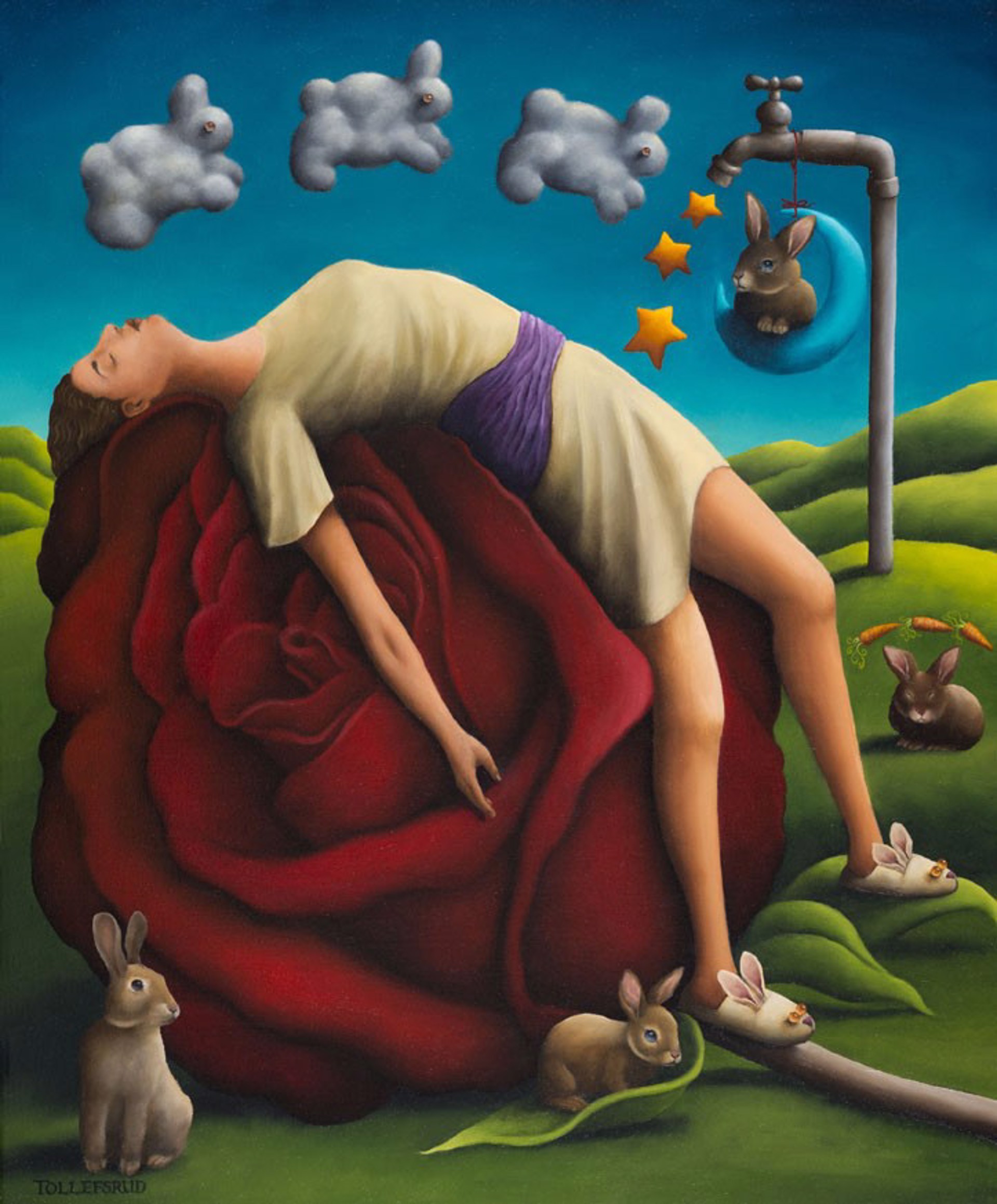 Repose on the Rose with Rabbits by Cynthia Tollefsrud
