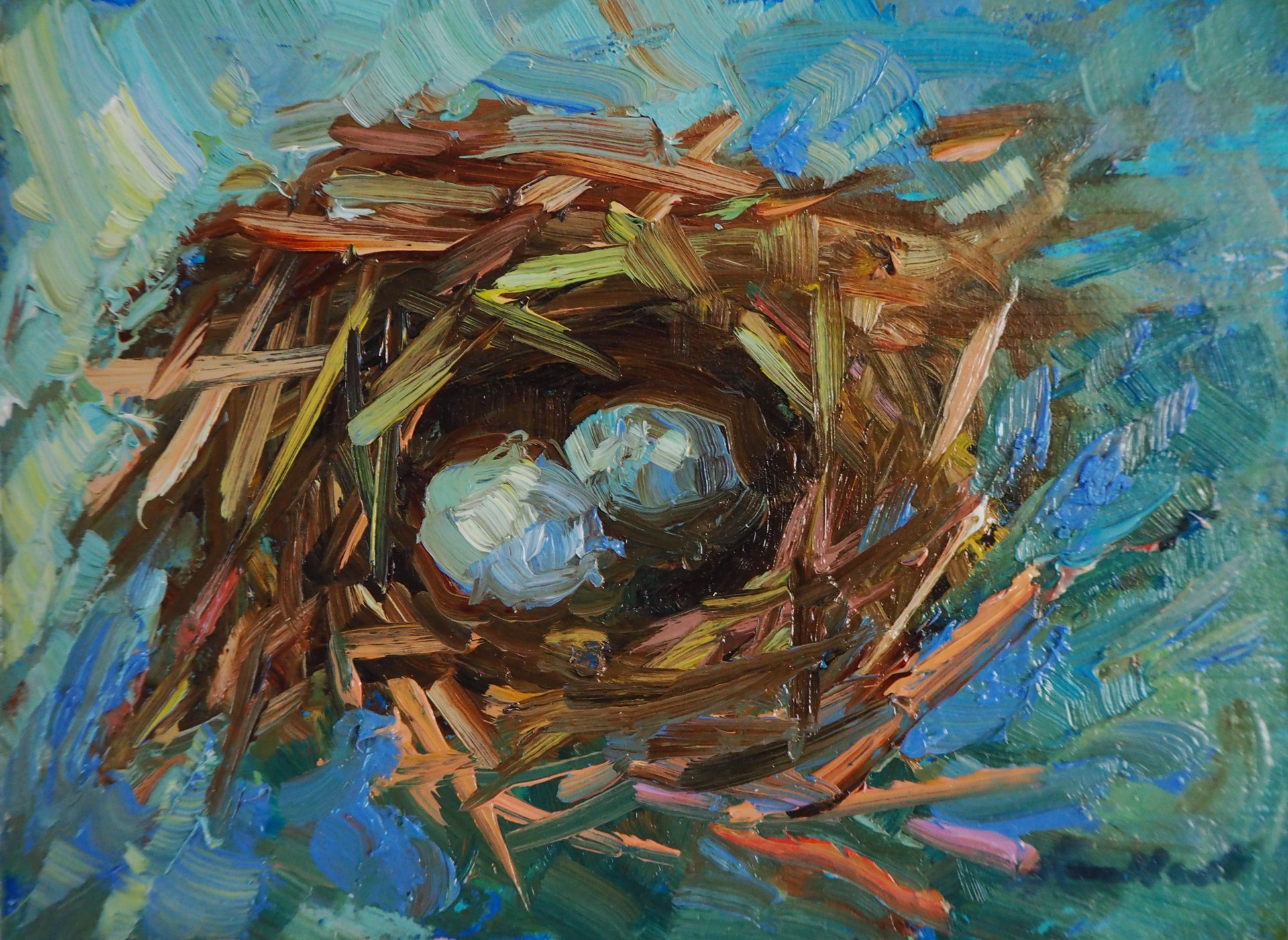 "Robin's Eggs" original oil painting by Karen Hewitt Hagan