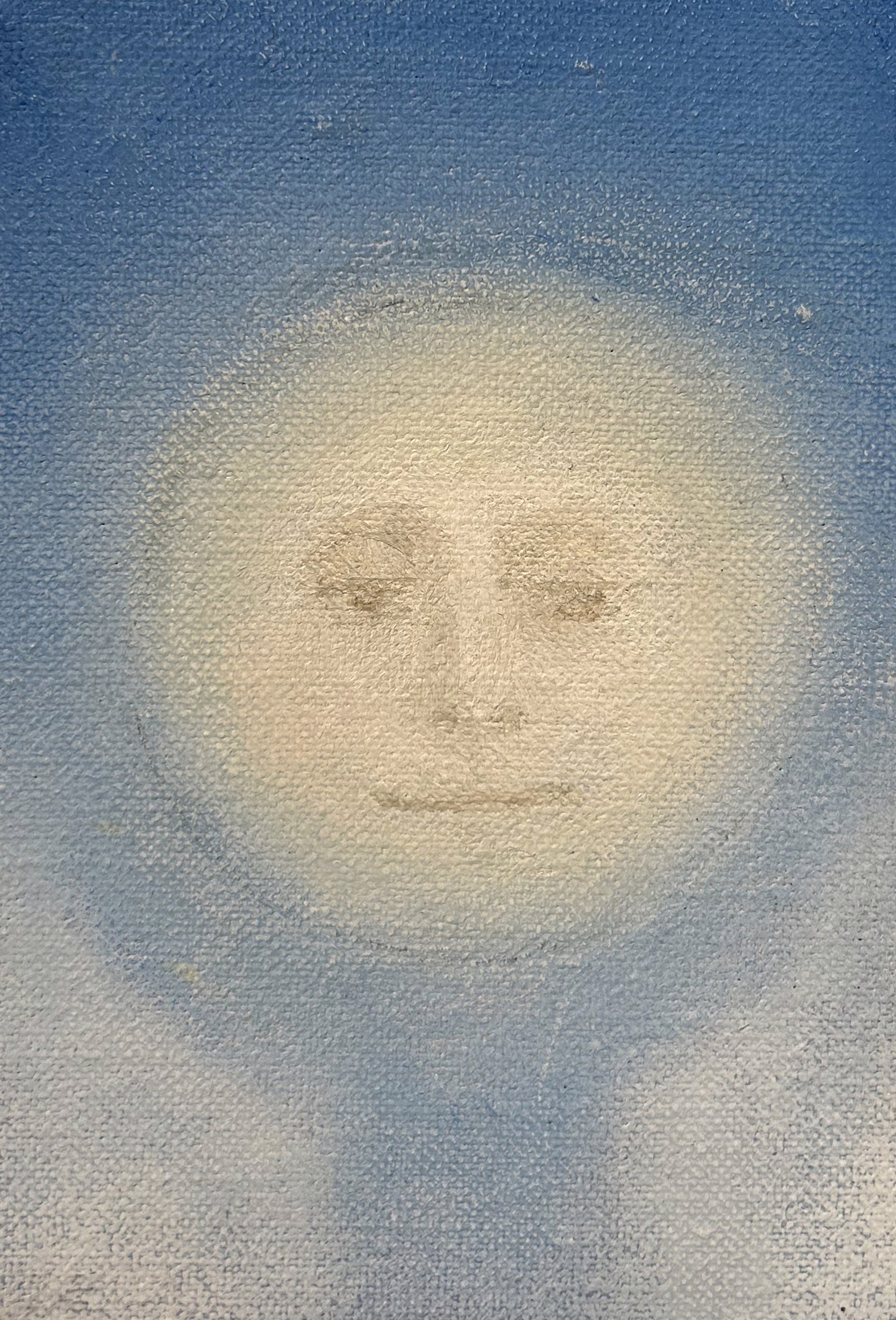 Moonface - white on blue by Leila McConnell