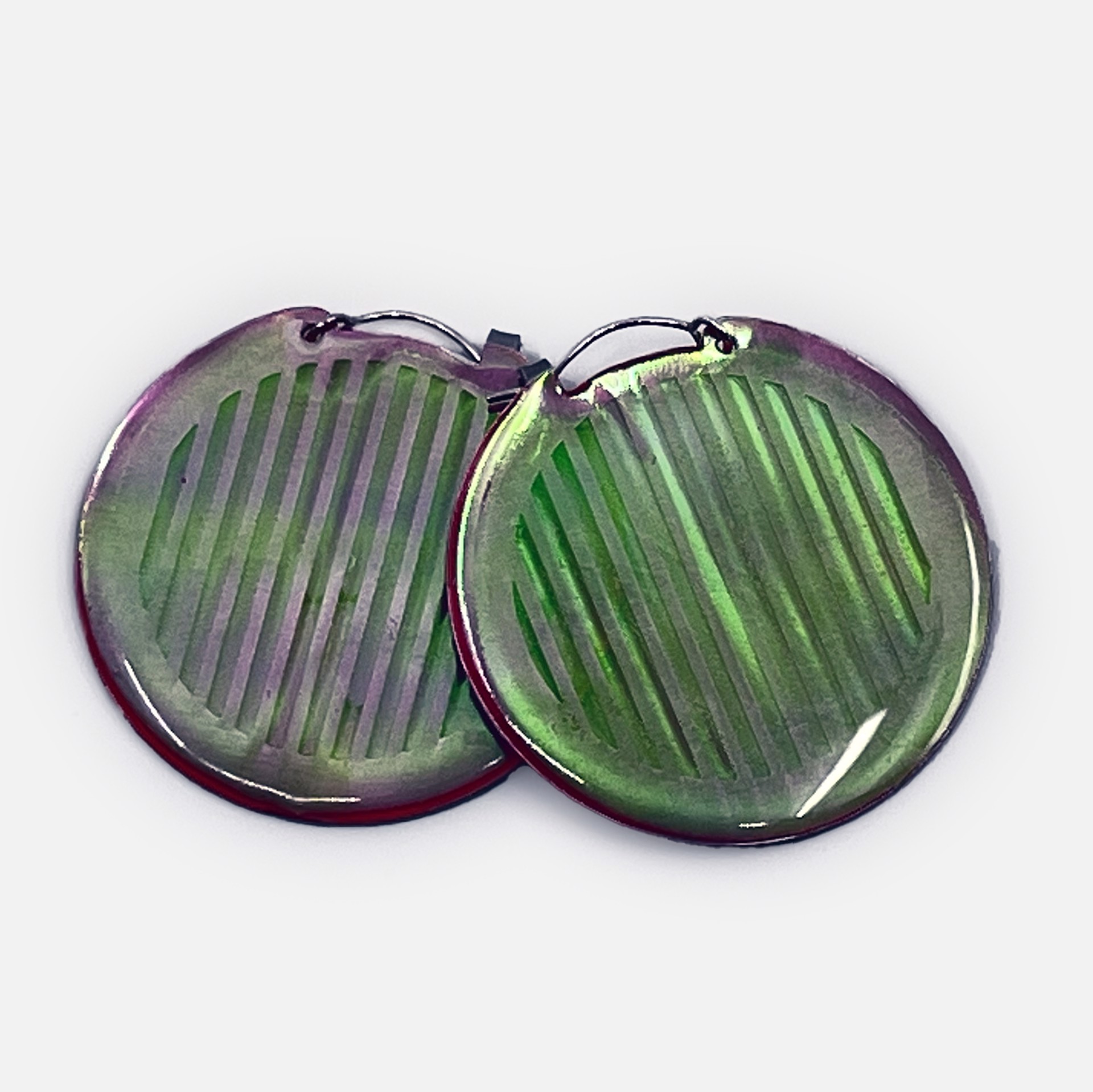 Pinkish Green Grid Hoops by Leslie Shershow