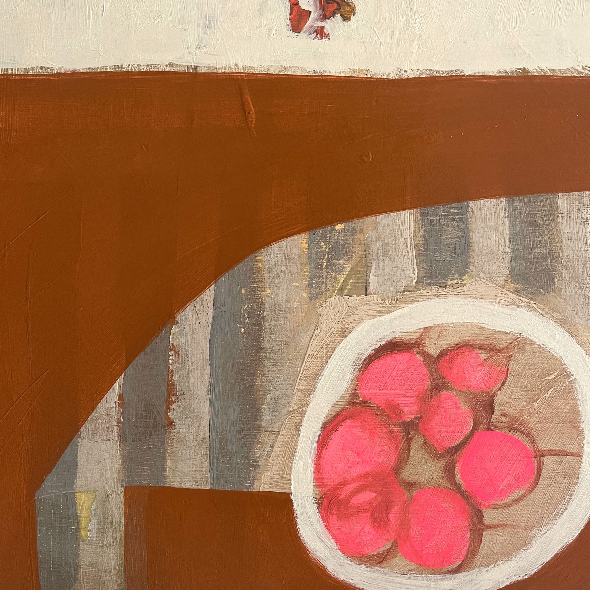 Cherries and Bittersweet on Striped Table by Rachael Van Dyke