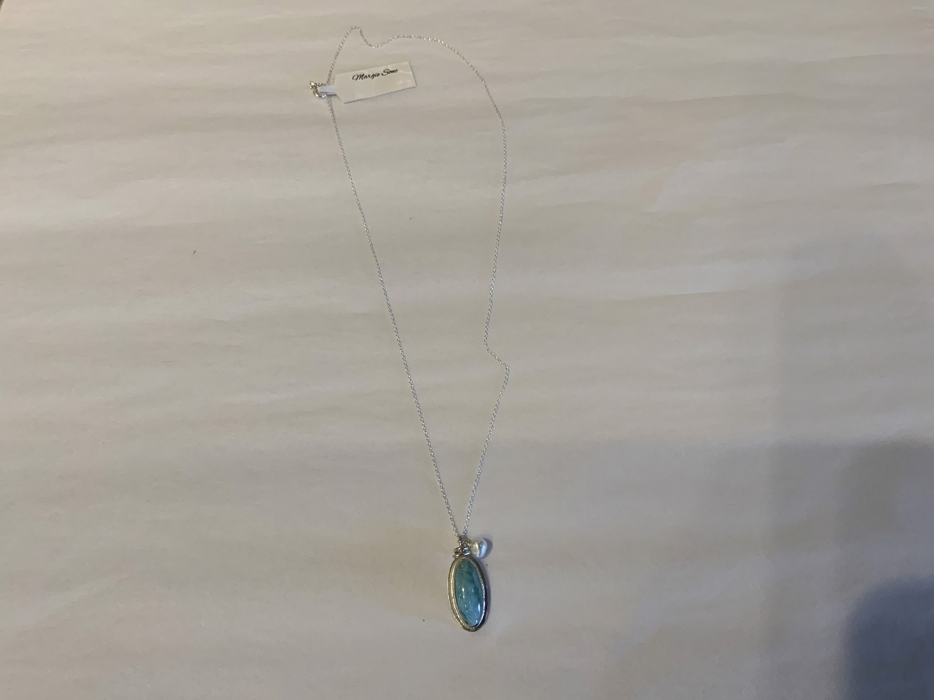 Larimar and Pearl Ball Necklace by Margie Sone