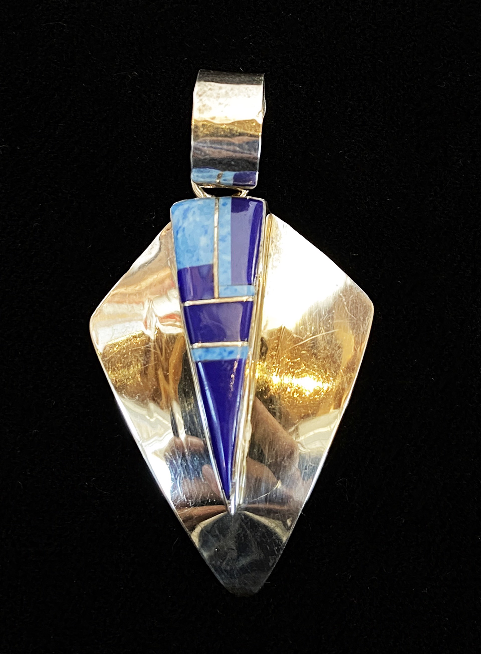Vintage Southwest Sterling Lapis & Turquoise Pendant by Artist Unknown