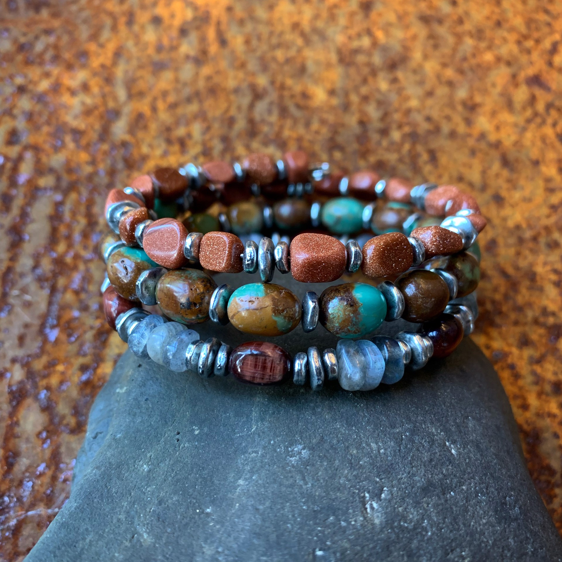 K510 Turquoise and Goldstone Bracelet by Kelly Ormsby