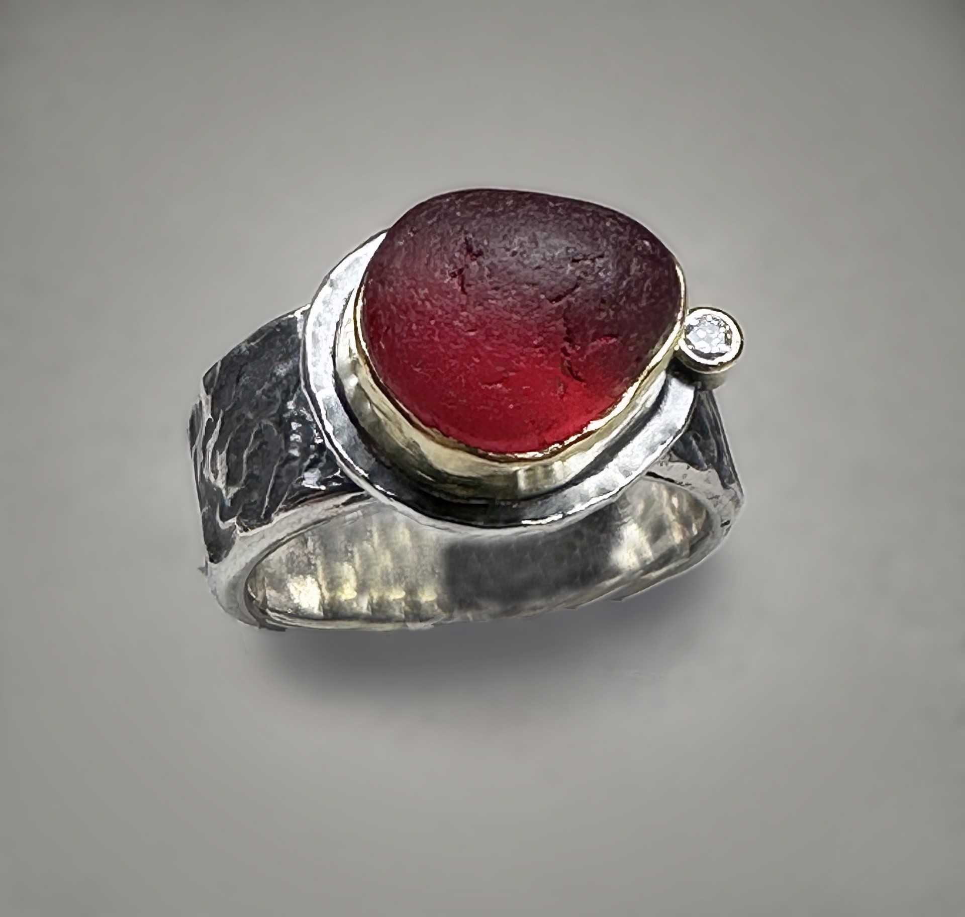 Fuego Red Sea Glass Ring by Judith Altruda