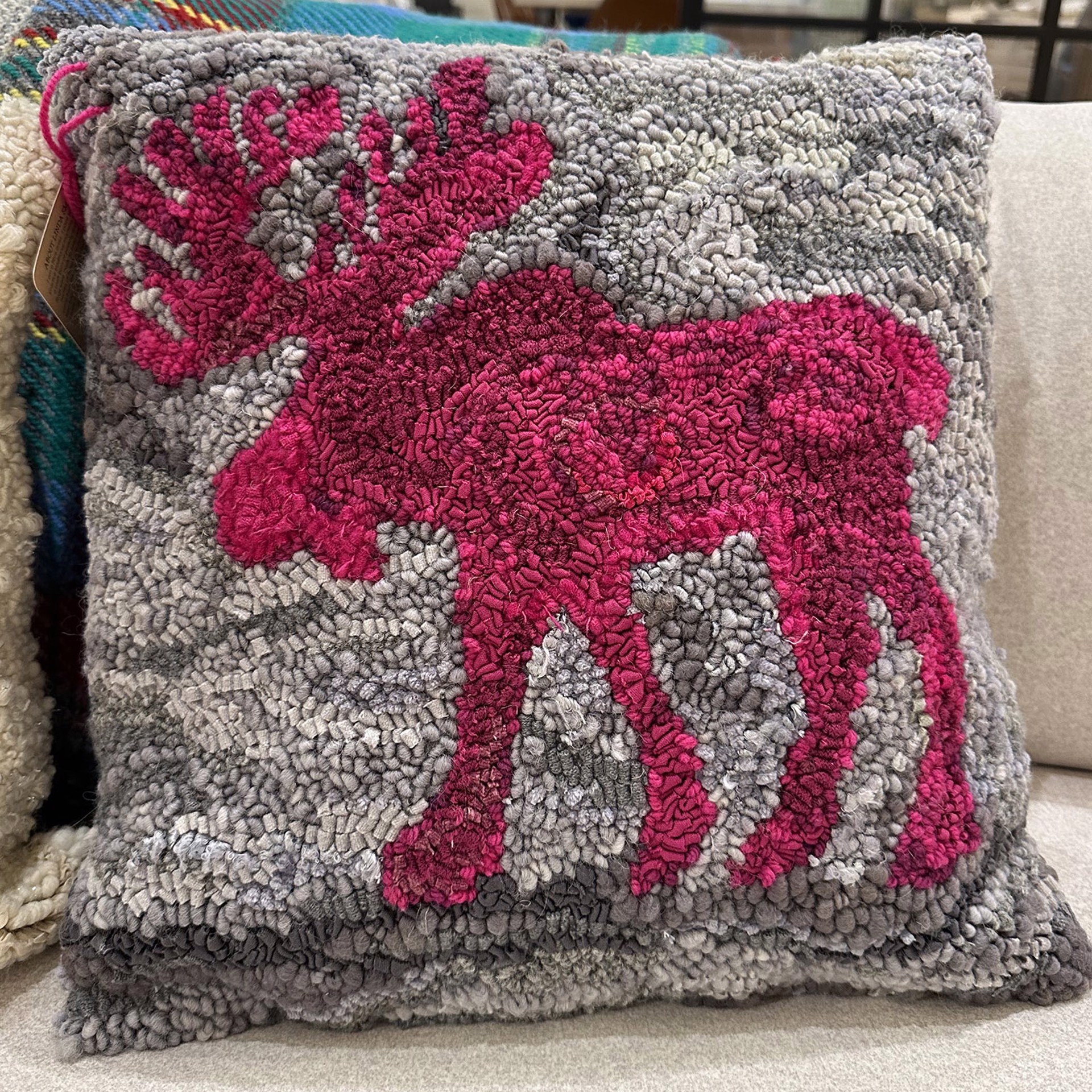 Pink Moose Pillow 1 by Linda Smith