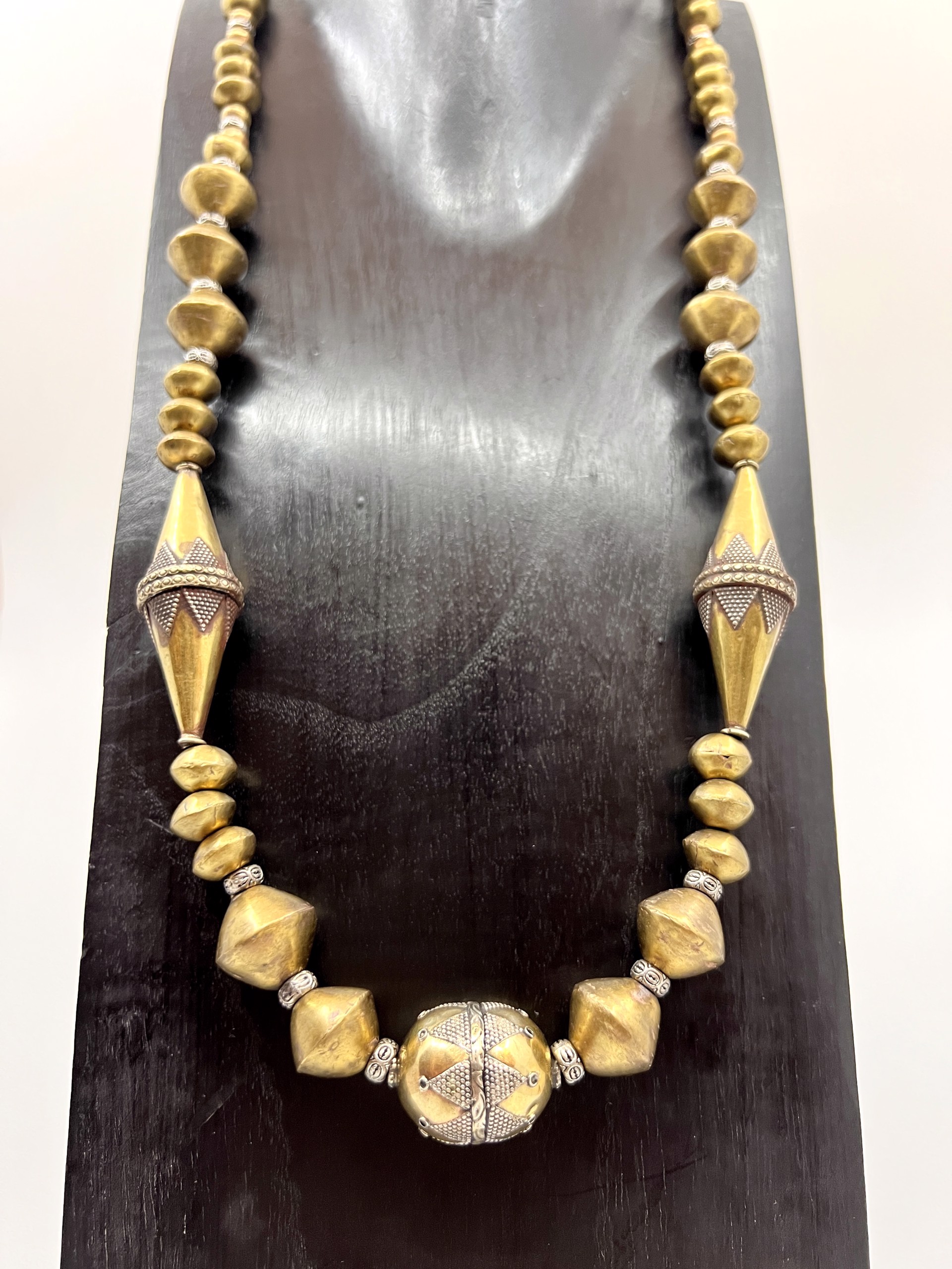 9135 Ethiopian Brass and Silver Long Necklace by Gina Caruso